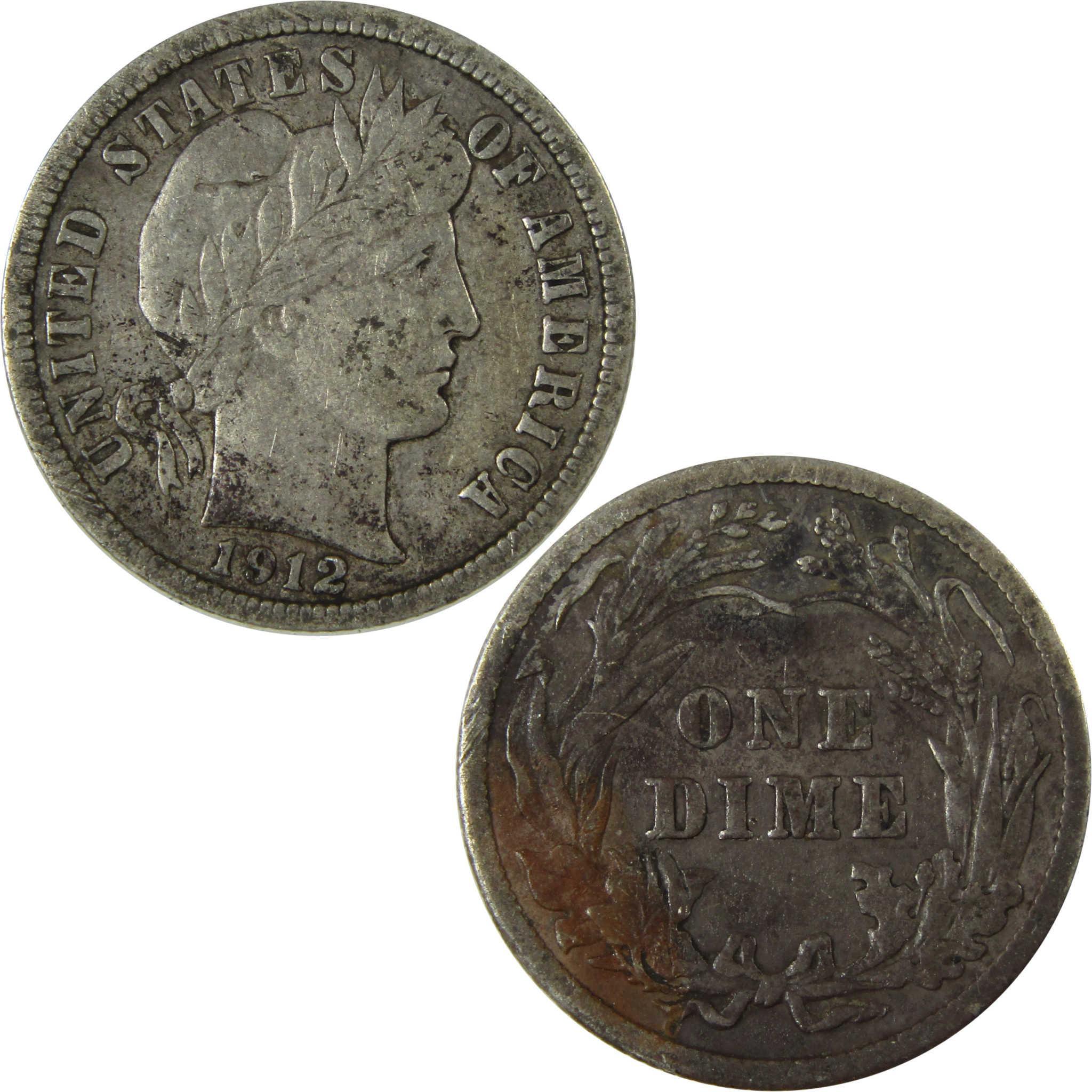 1912 Barber Silver Dime F Fine 10c Coin Collectible SKU:CP980