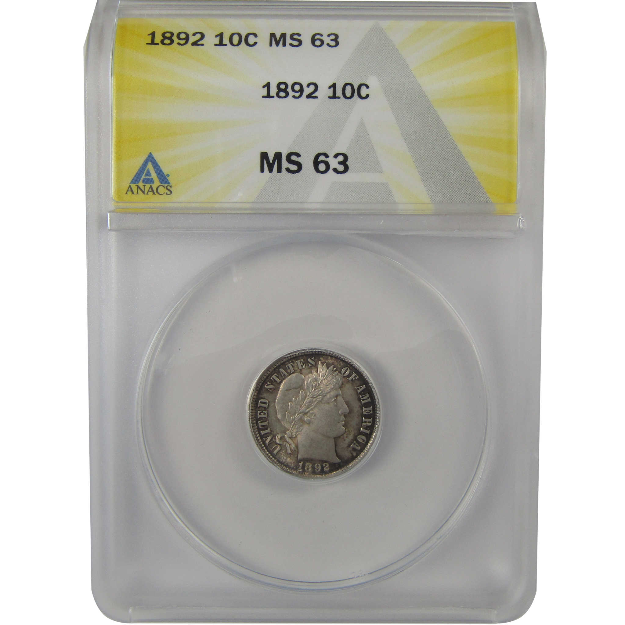 1892 Barber Dime MS 63 ANACS Silver Uncirculated 10c Coin SKU:I22164