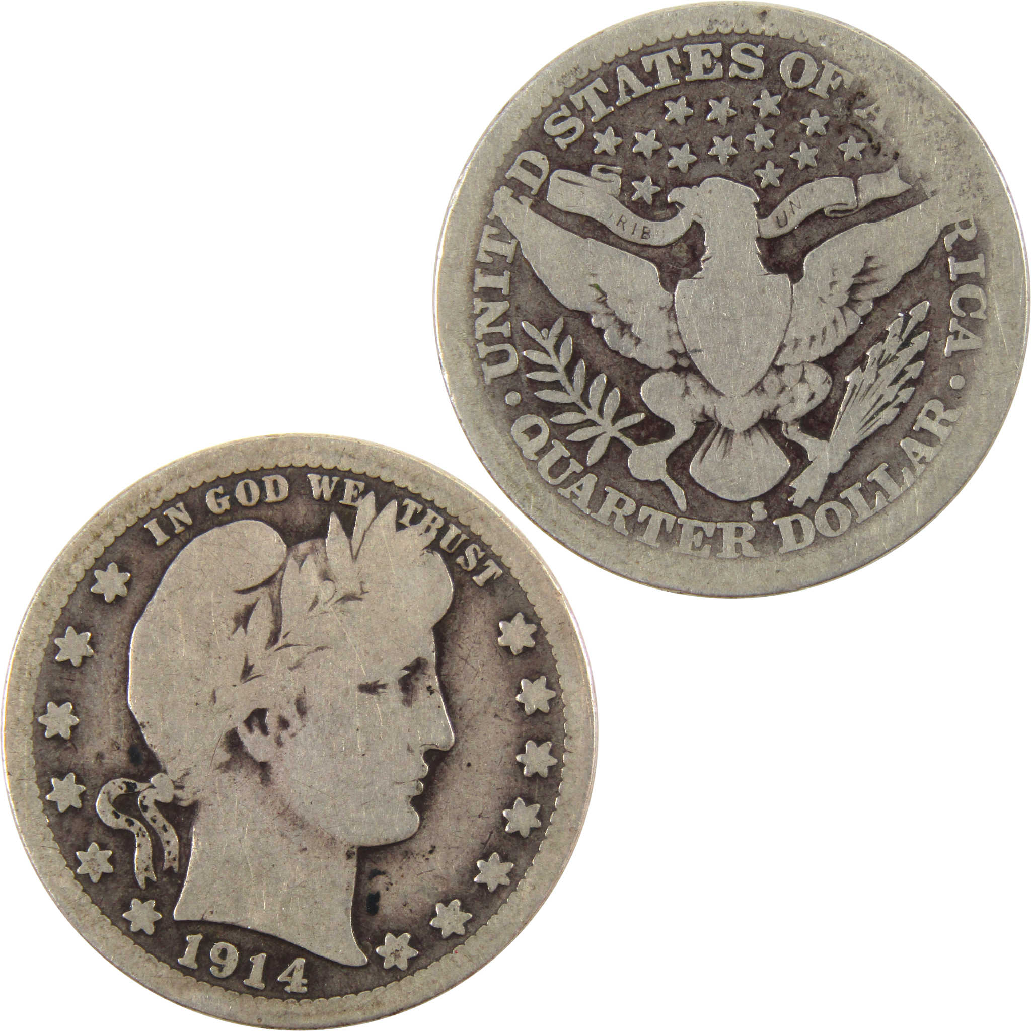 1914 S Barber Quarter AG About Good 90% Silver 25c Coin SKU:I9971