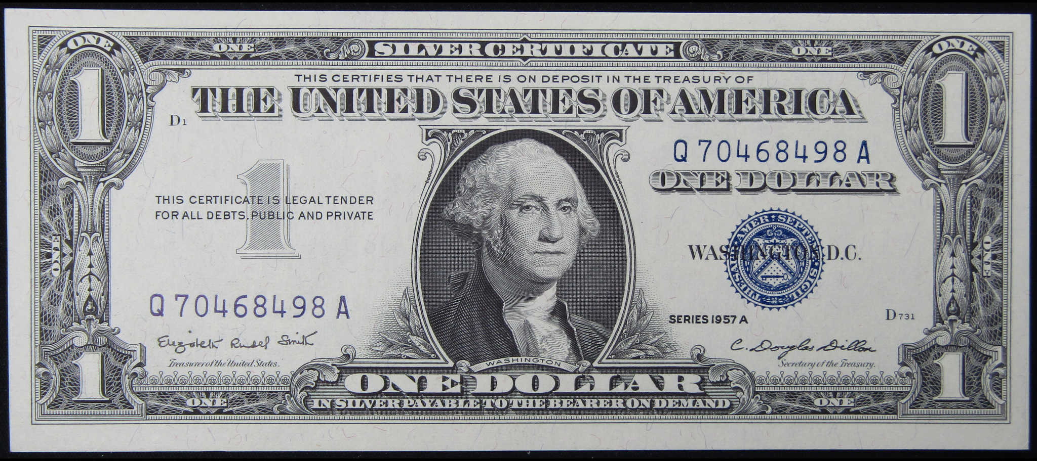 1957 A $1 Small Size Silver Certificate Note CCU Crisp Uncirculated
