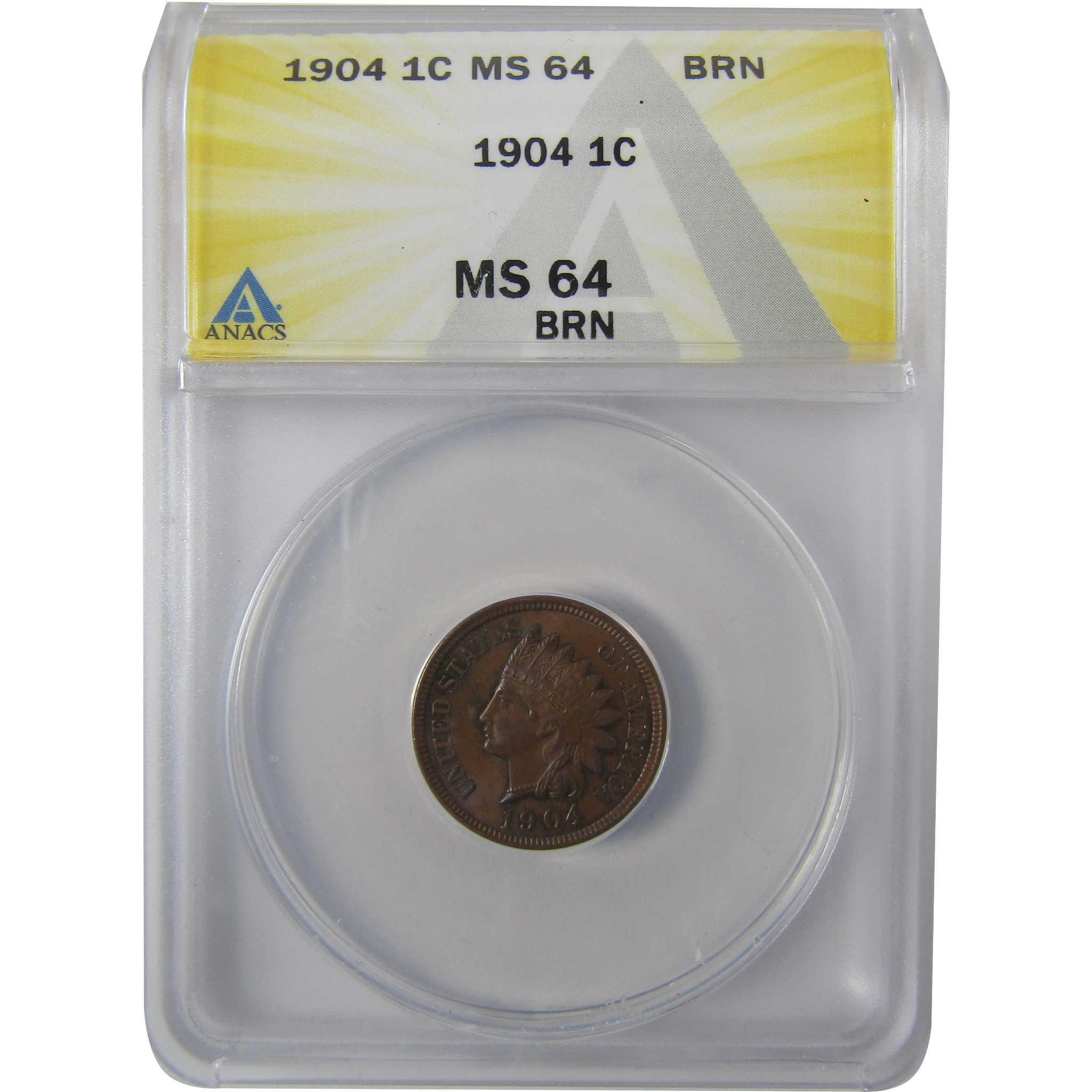 1904 Indian Head Cent MS 64 BN ANACS Penny Uncirculated SKU:I25576