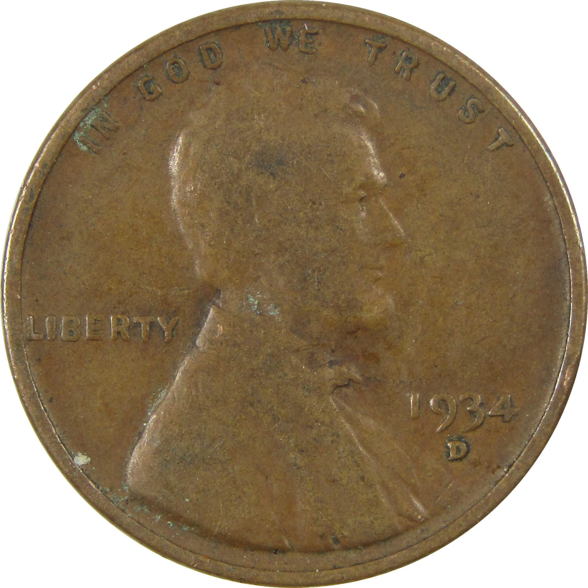 1934 D Lincoln Wheat Cent F Fine Penny 1c Coin Collectible SKU:I26788