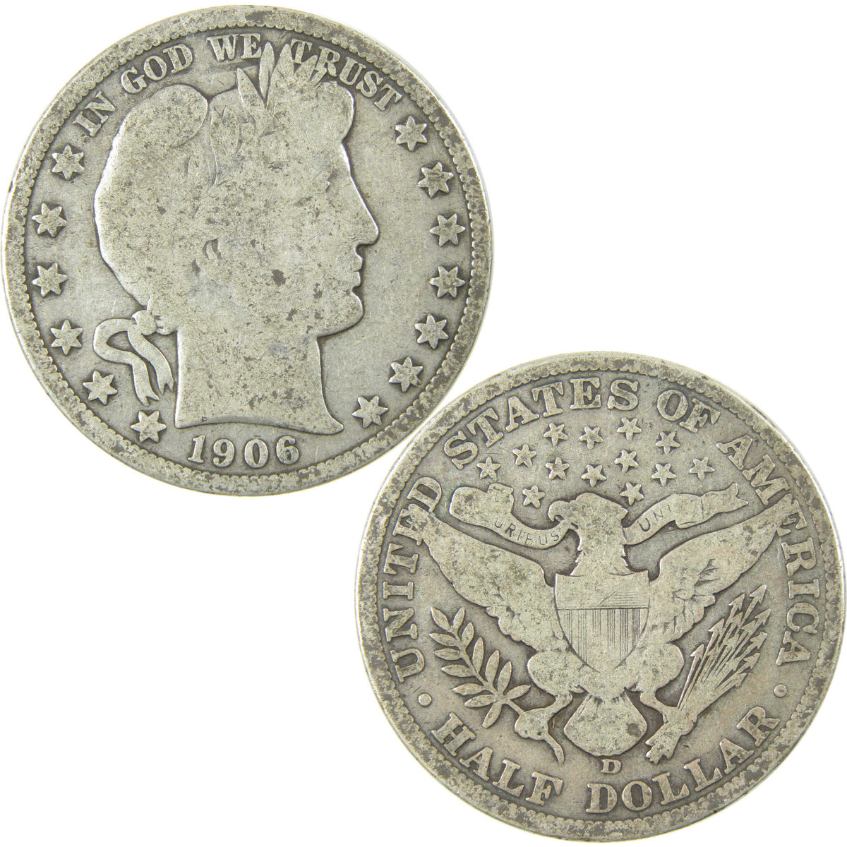 1906 D Barber Silver Half Dollar Circulated 50c Coin Collectible