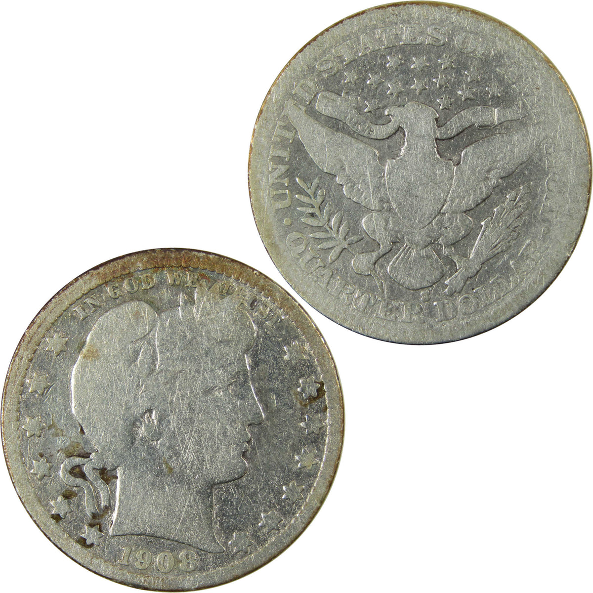 1908 S Barber Silver Quarter G Good Details 25c Coin SKU:I28525