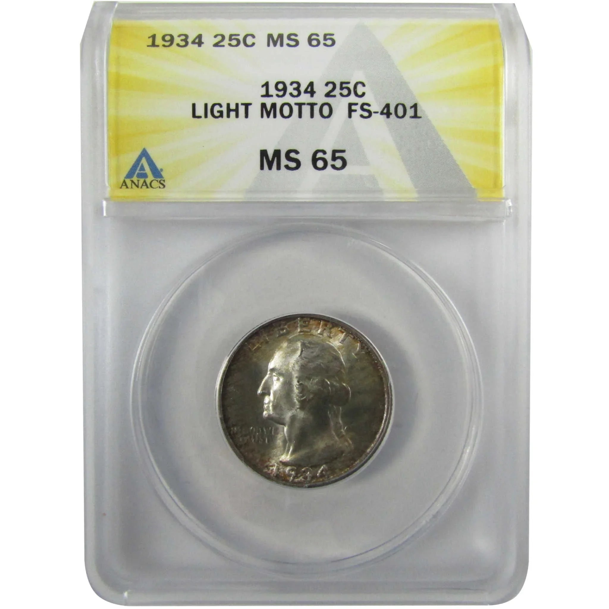 1934 Light Motto FS-401 Washington Silver 25c MS 65 ANACSSKU:I28014