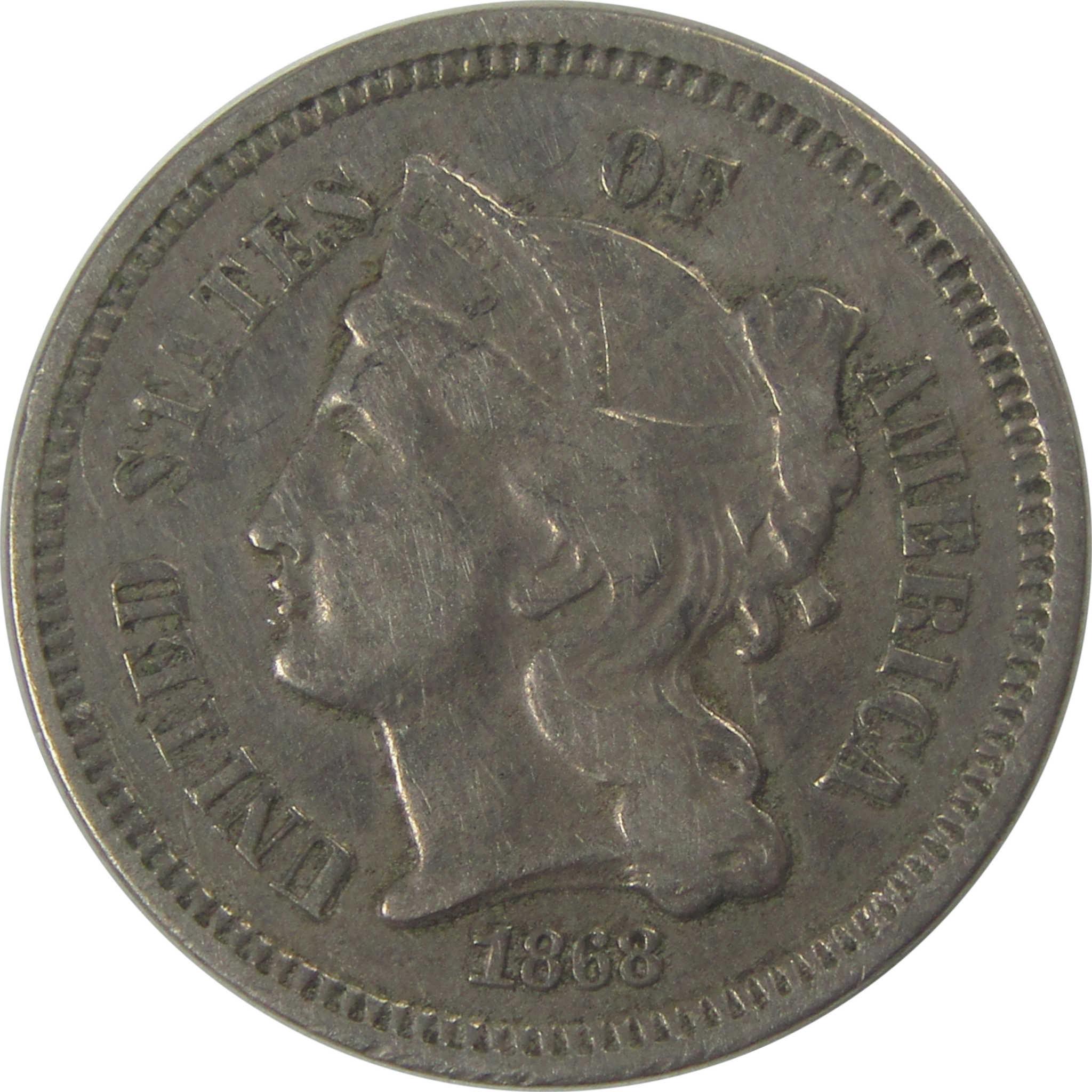 1868 Nickel Three Cent Piece VF Very Fine 3c Coin SKU:I24792