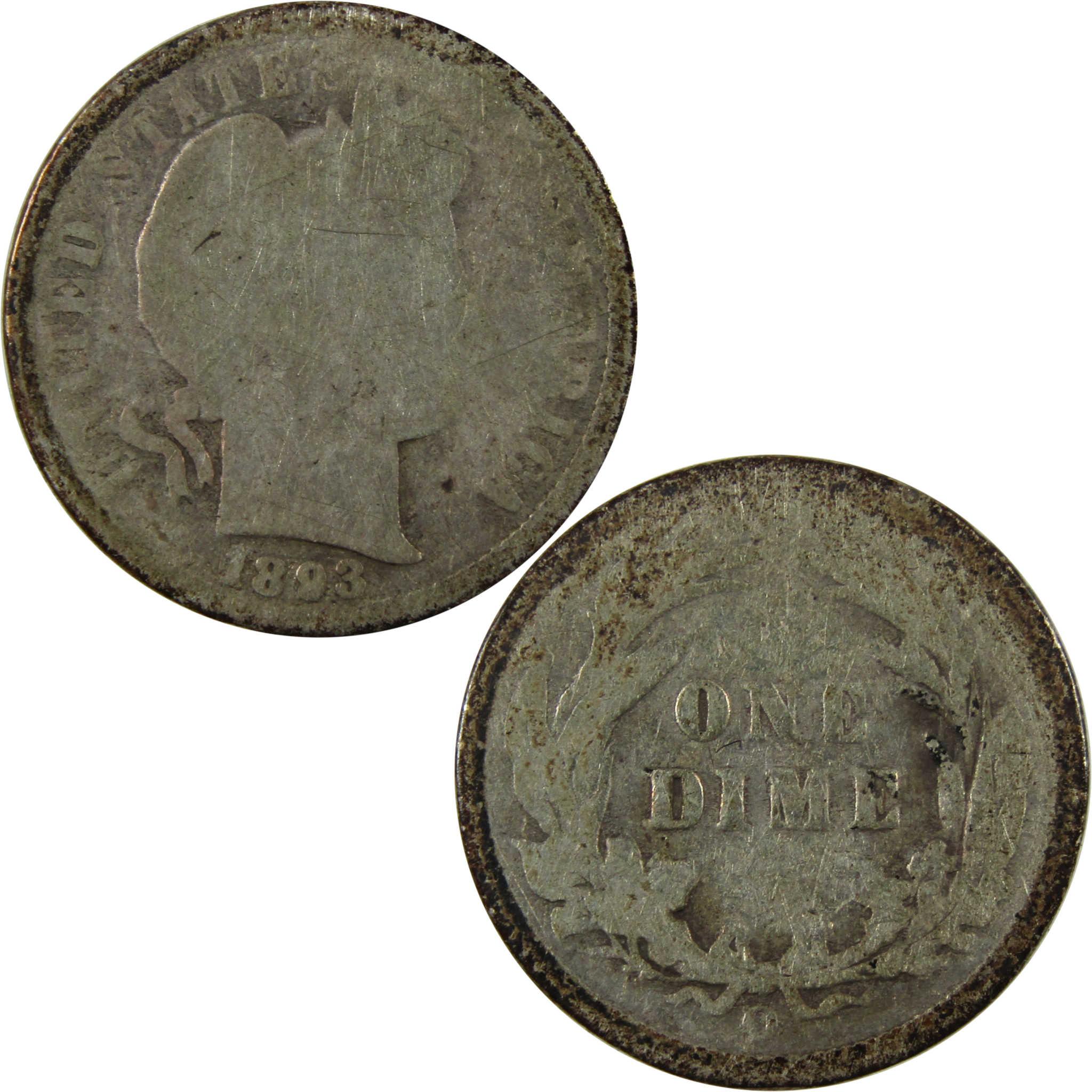 1893 O Barber Silver Dime AG About Good 10c Coin SKU:CP1345
