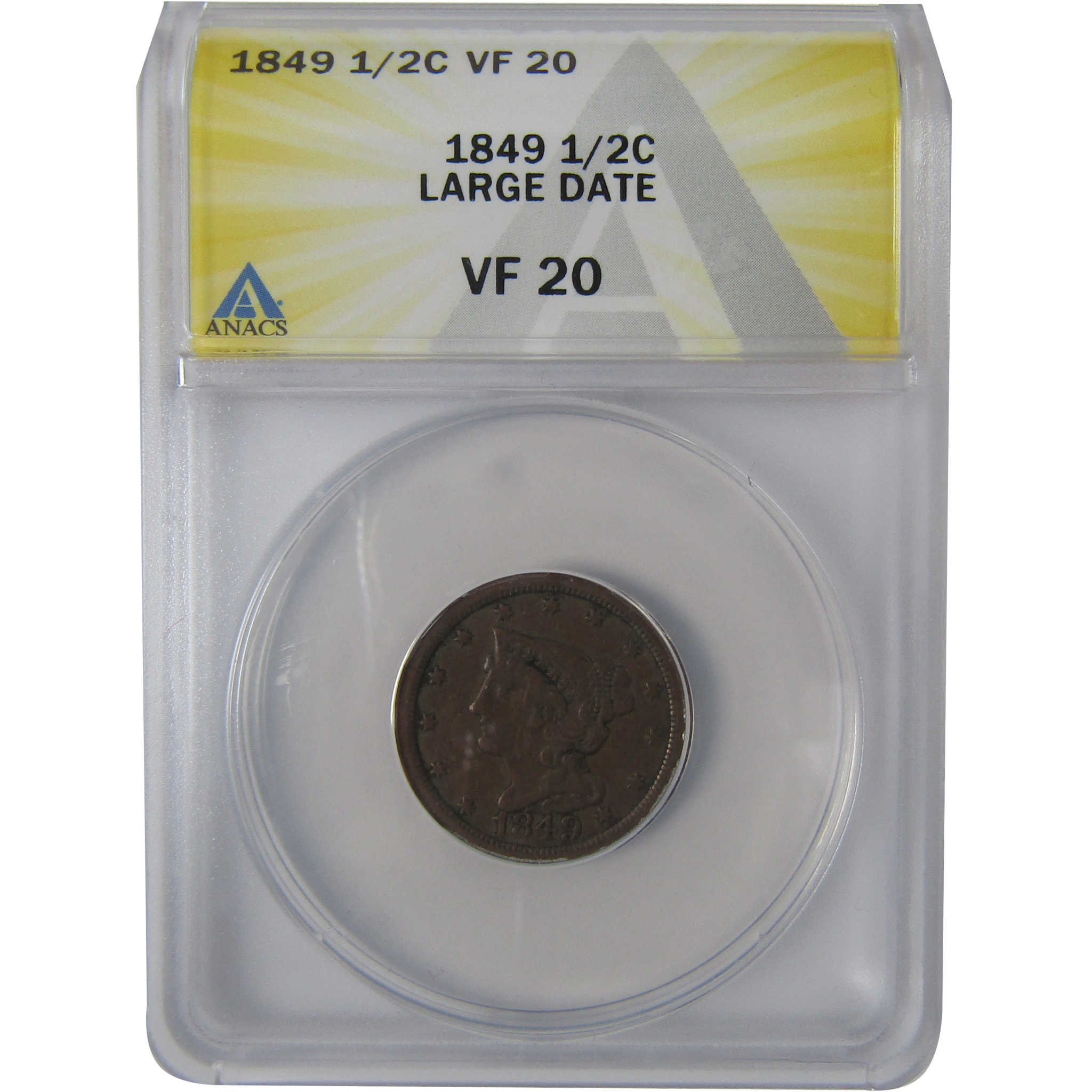 1849 Large Date Braided Hair Half Cent VF 20 ANACS Penny SKU:I23654