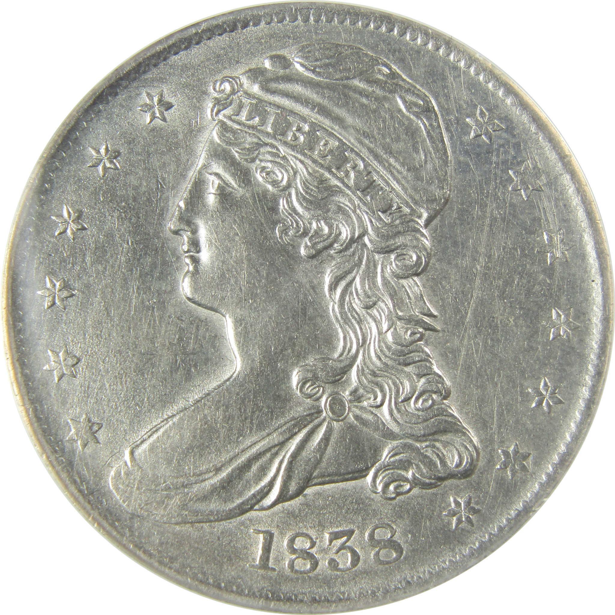 1838 Capped Bust Silver Half Dollar AU 55 Details ANACS SKU:CP802