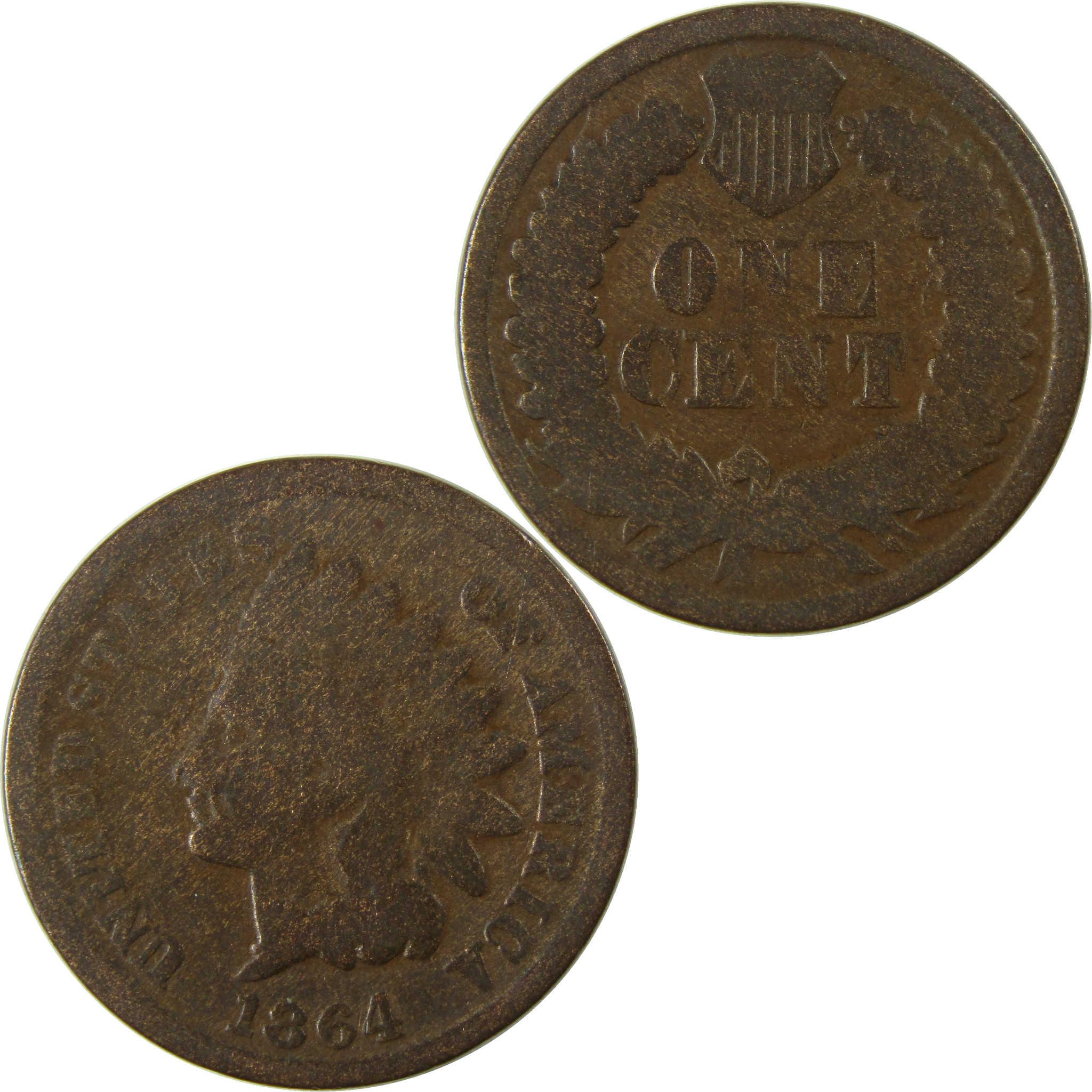 1864 L Indian Head Bronze Cent G Good Penny 1c Coin SKU:I26423