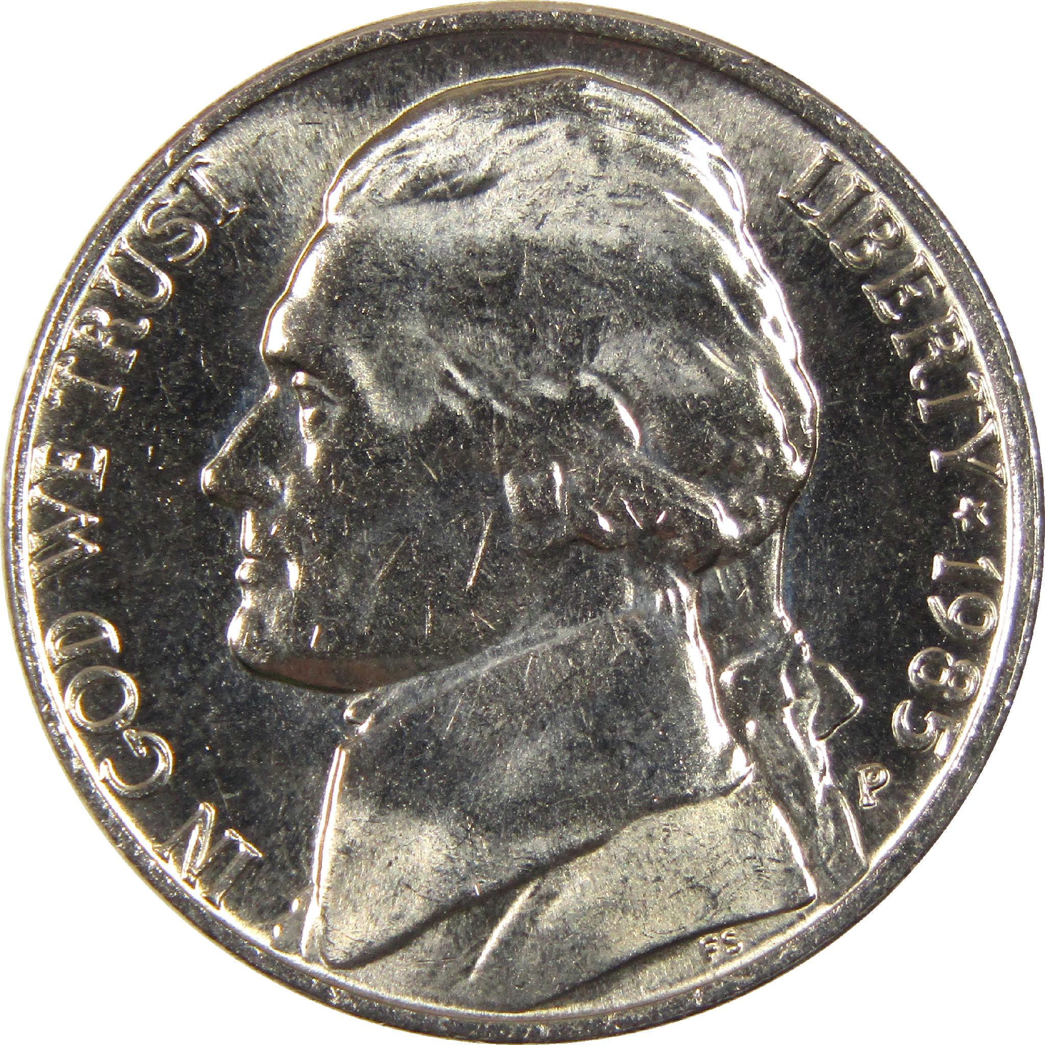 1985 Jefferson nickel collectible coin obverse with profile portrait and inscriptions