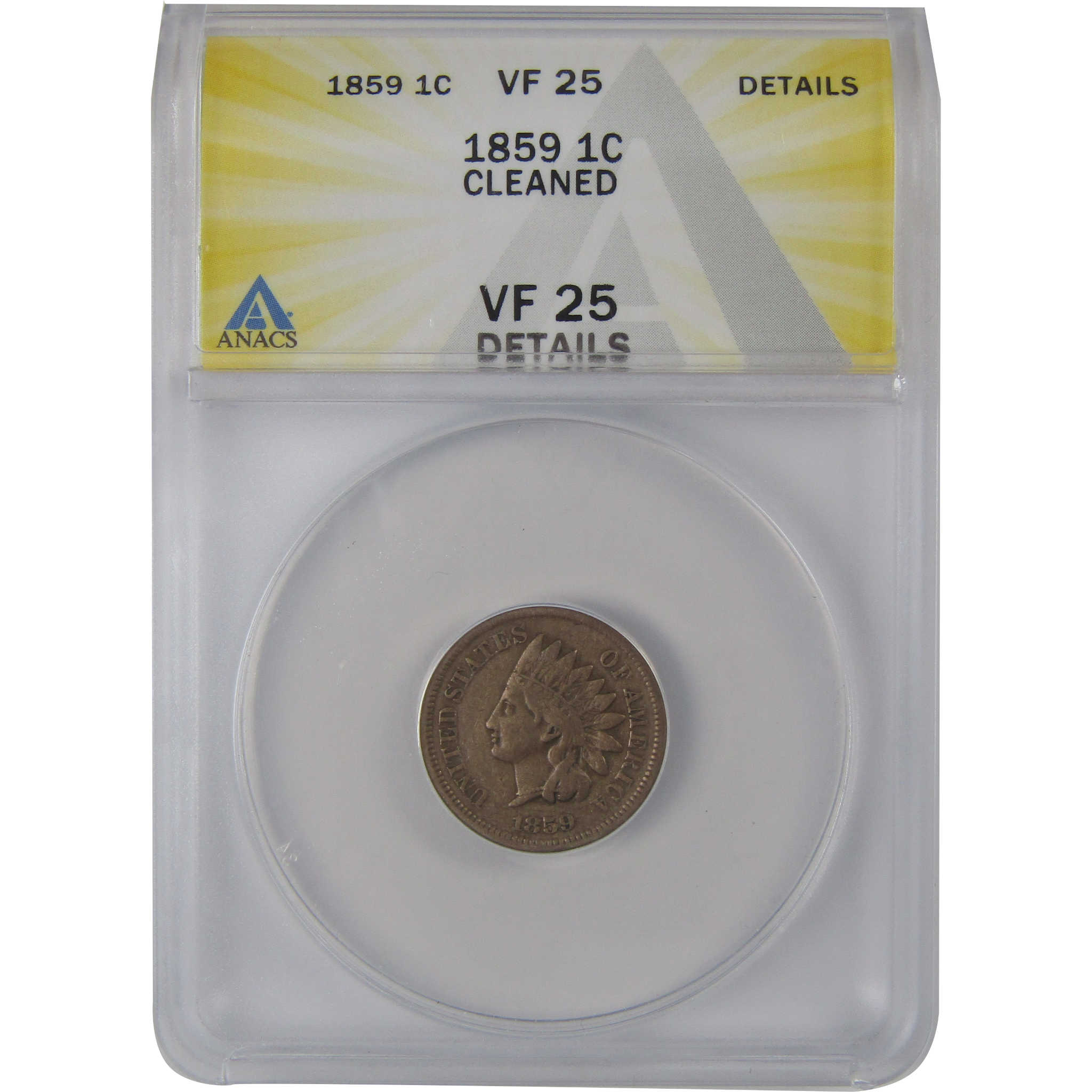 1859 Indian Head Cent VF 25 Details ANACS Penny 1c Coin SKU:CP178