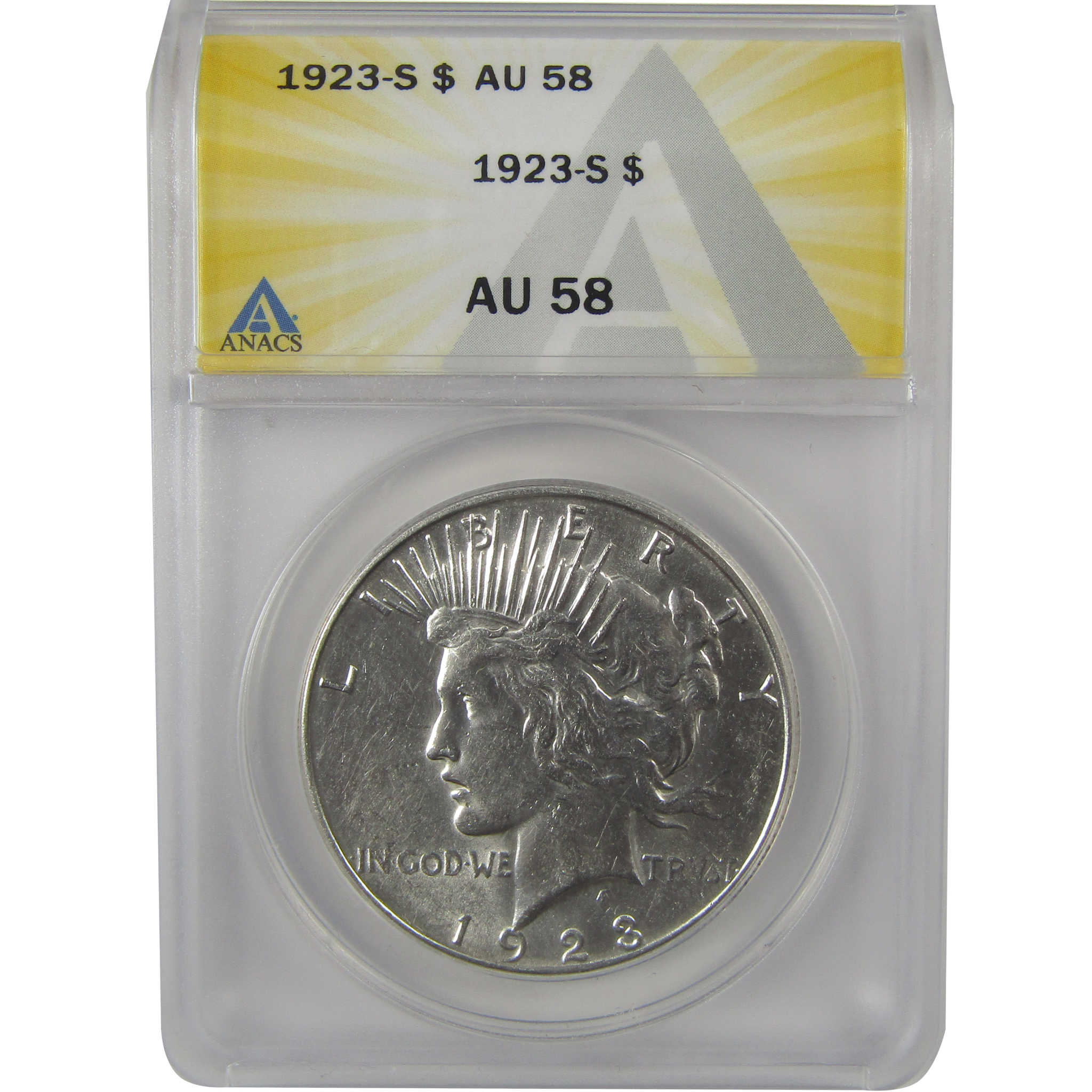 1923 S Peace Dollar AU 58 ANACS Silver $1 Coin SKU:I22157