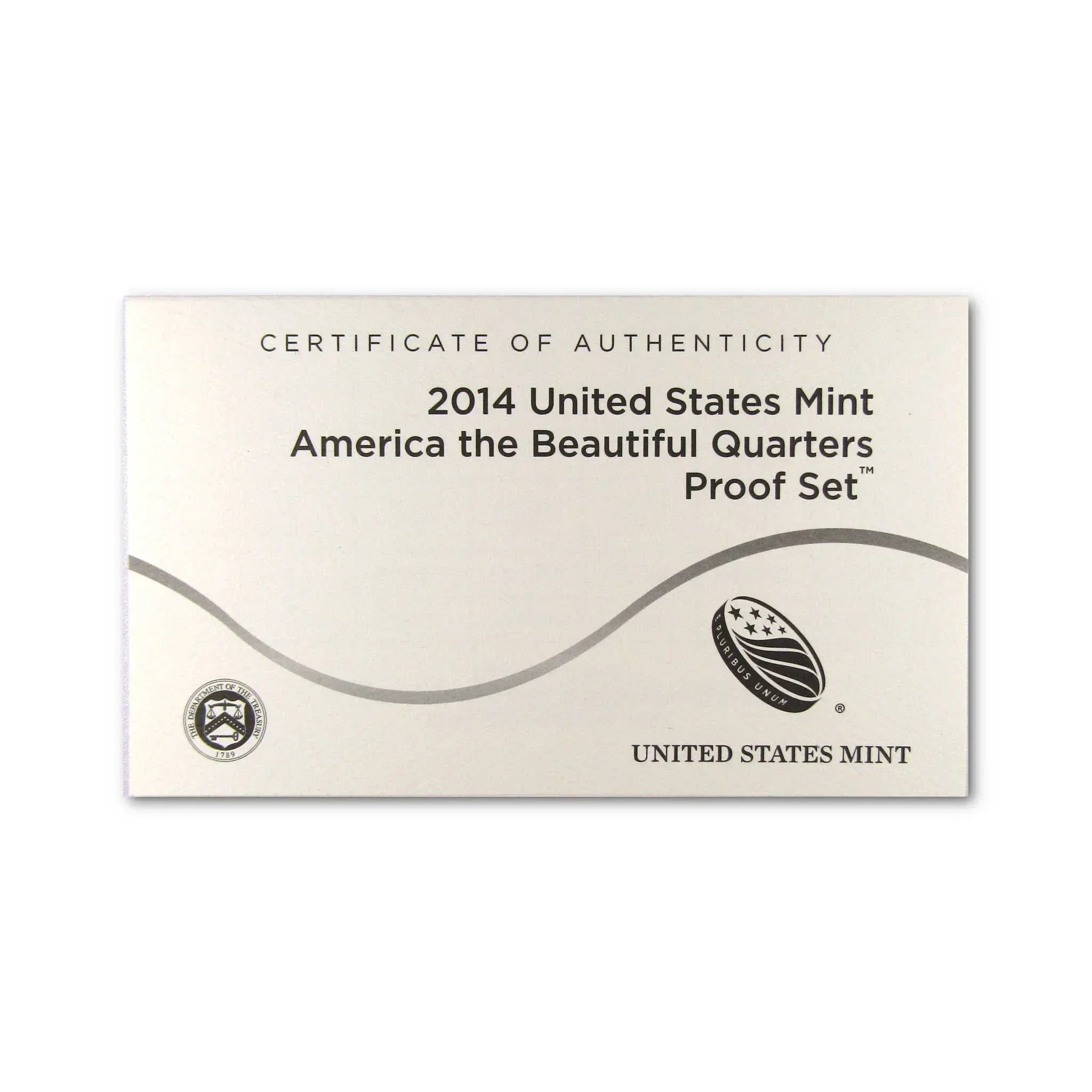2014 United States Mint America the Beautiful Quarters Proof Set certificate of authenticity