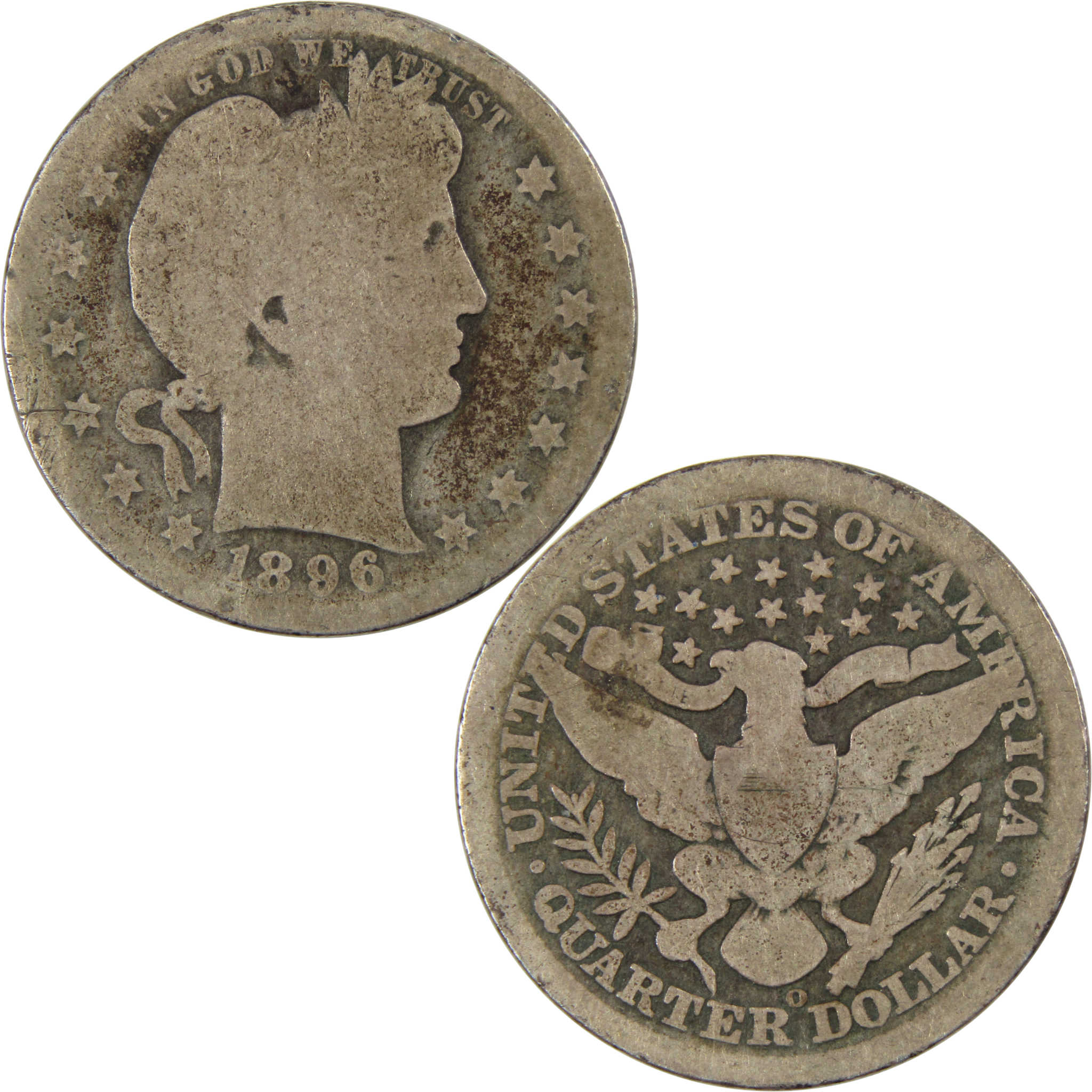 1896 O Barber Quarter AG About Good 90% Silver 25c Coin SKU:I8360