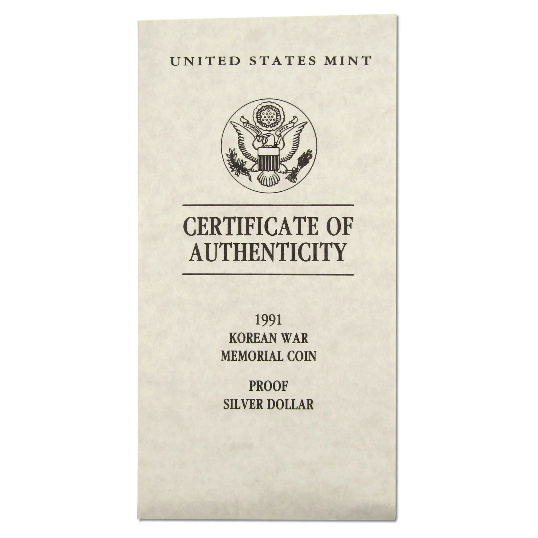 1991 P Korean War Memorial Commemorative Silver Dollar Proof OGP COA