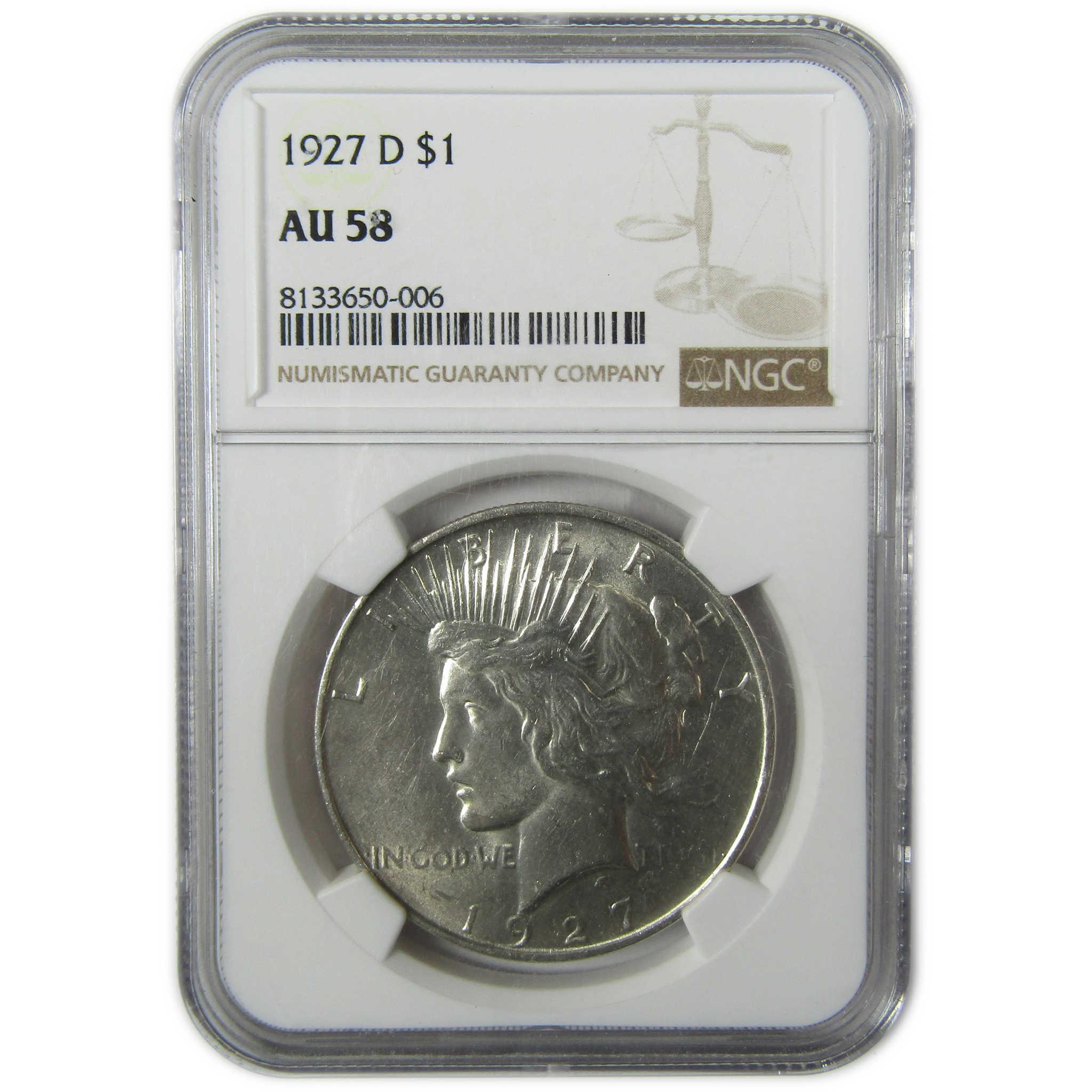 1927 D Peace Silver Dollar AU 58 NGC $1 Coin Collectible SKU:I26715