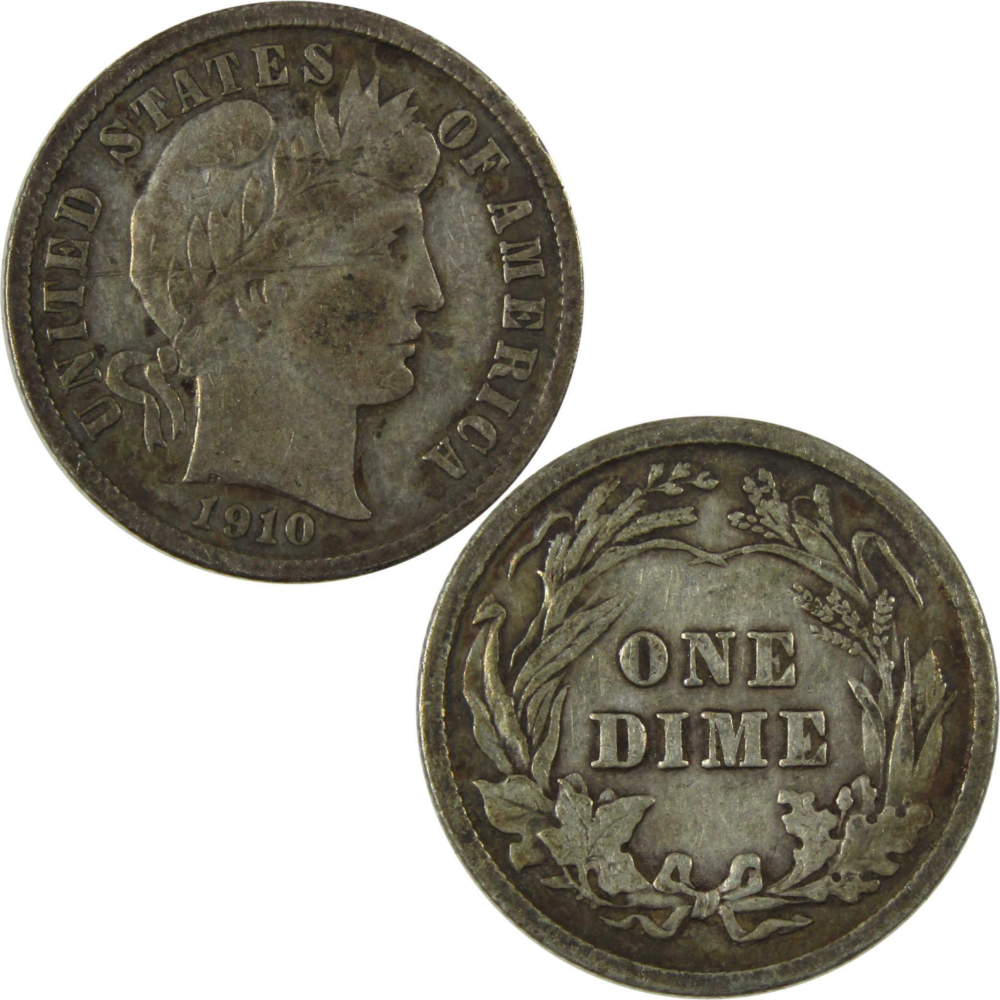 1910 Barber Silver Dime F Fine Details 10c Coin Collectible SKU:CP1035