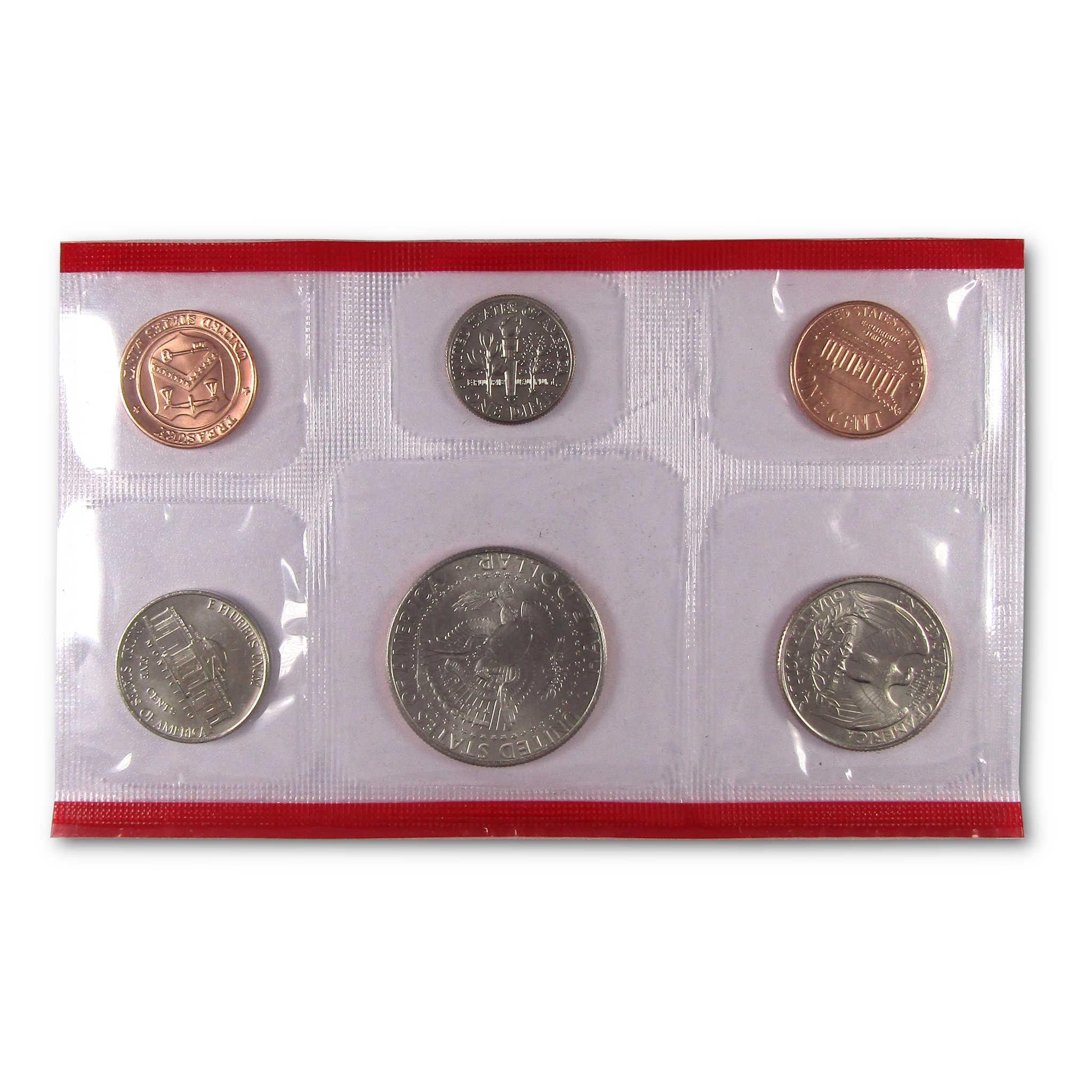 Uncirculated US coin set in clear plastic holder with six collectible coins