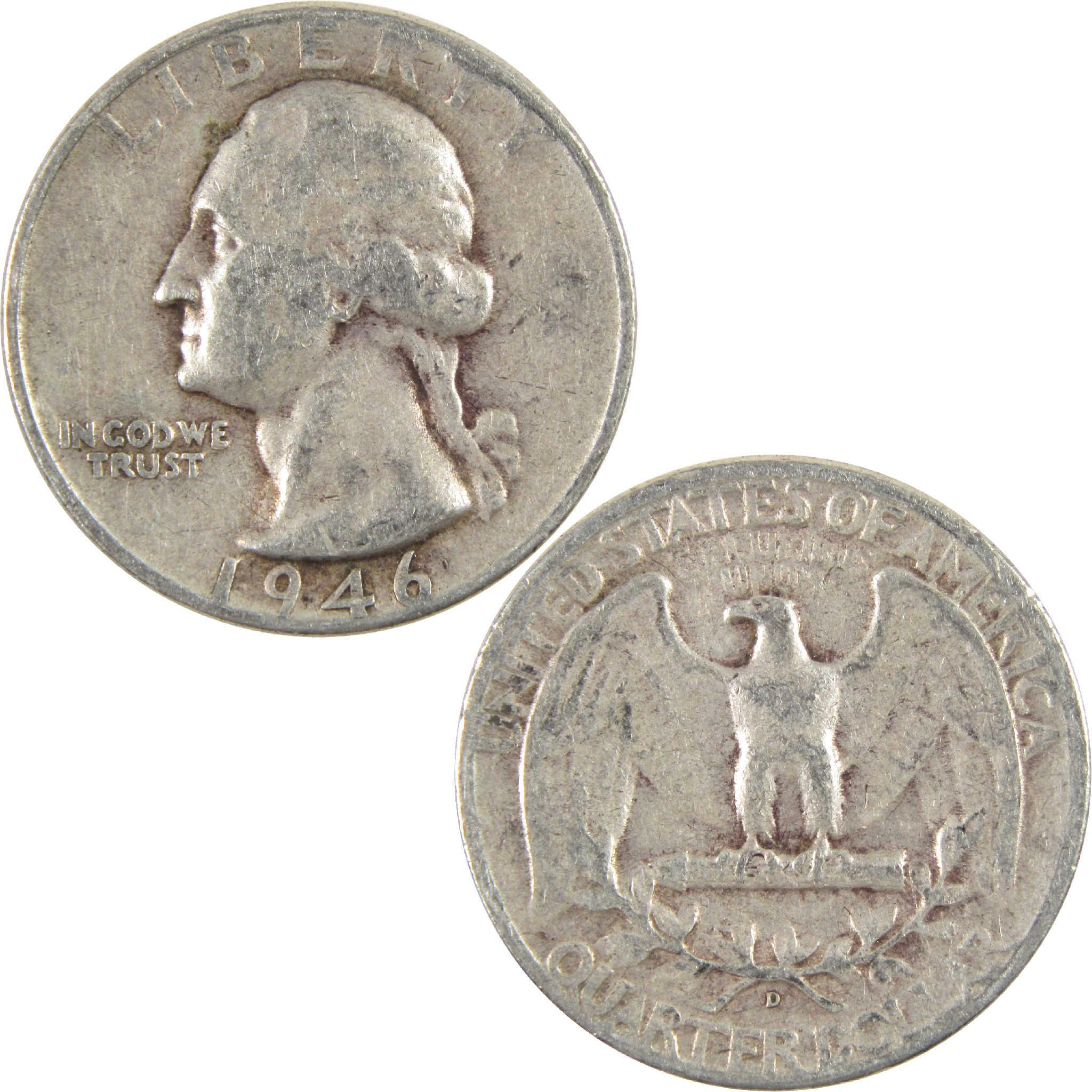 1946 D Washington Quarter Circulated Silver 25c Coin Collectible