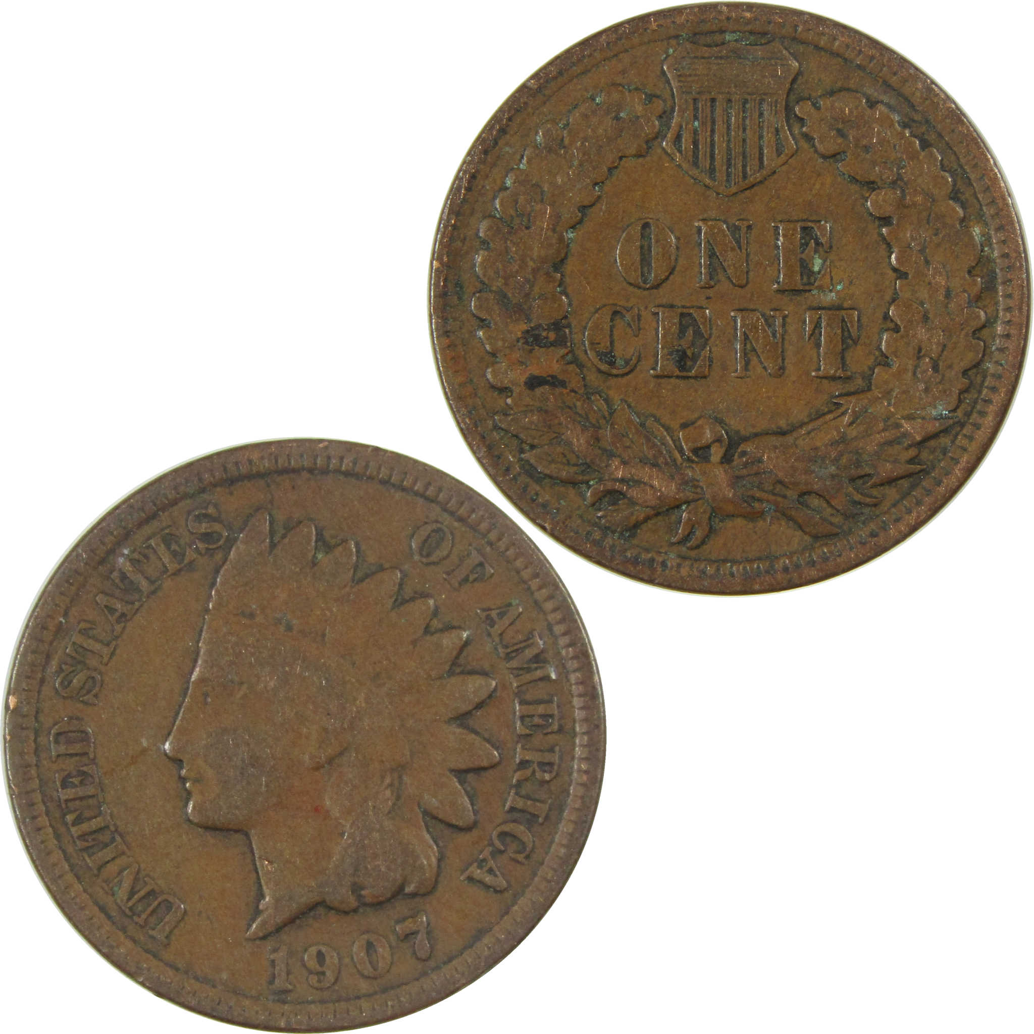 1907 Indian Head Cent F Fine Penny 1c Coin SKU:I27062
