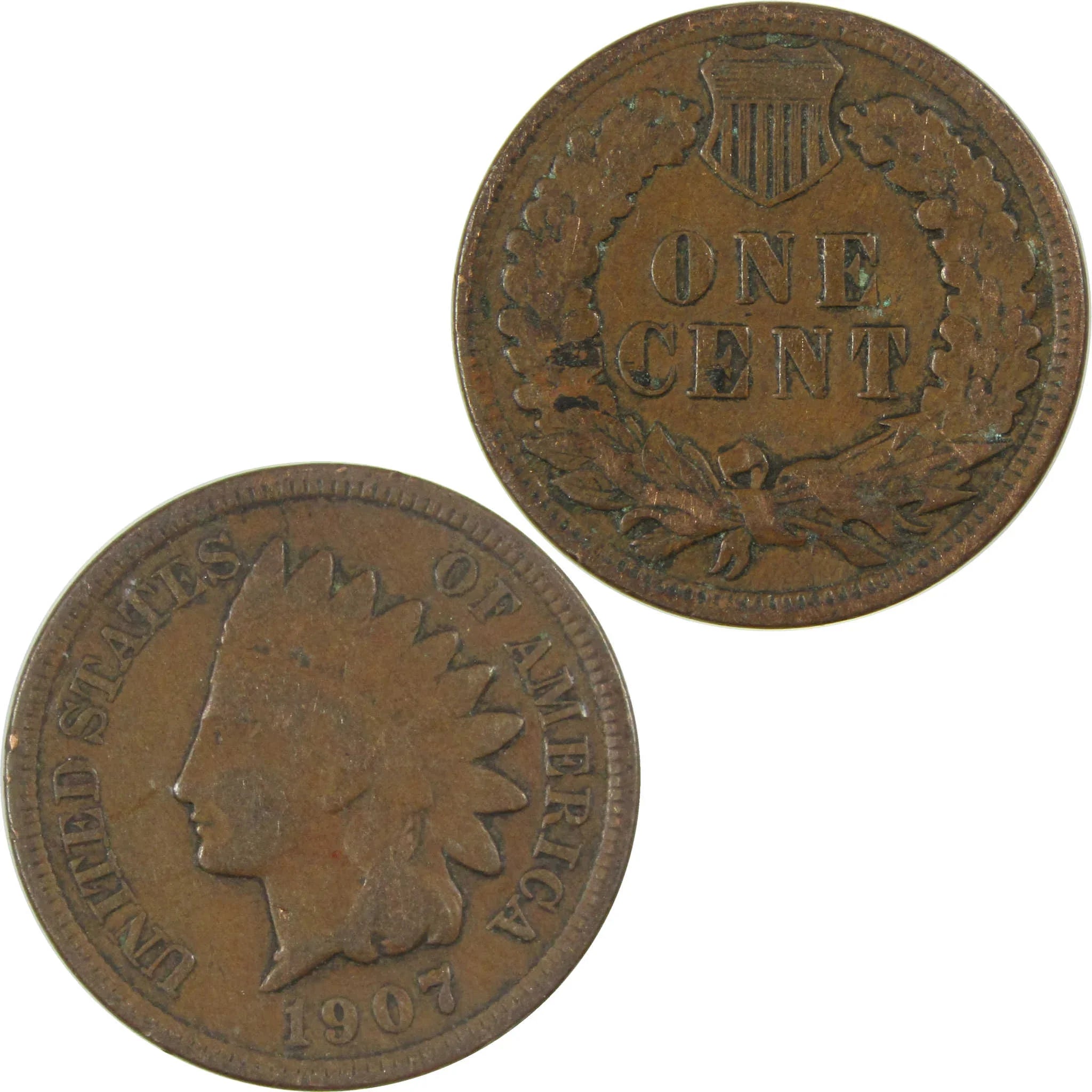 1907 Indian Head Cent F Fine Penny 1c Coin SKU:I27062