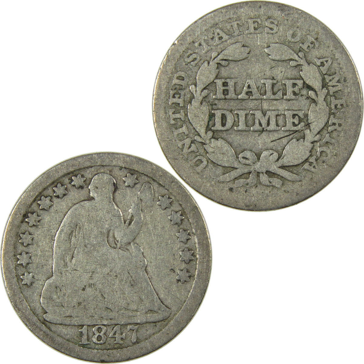 1847 Seated Liberty Silver Half Dime Circulated 5c Coin Collectible