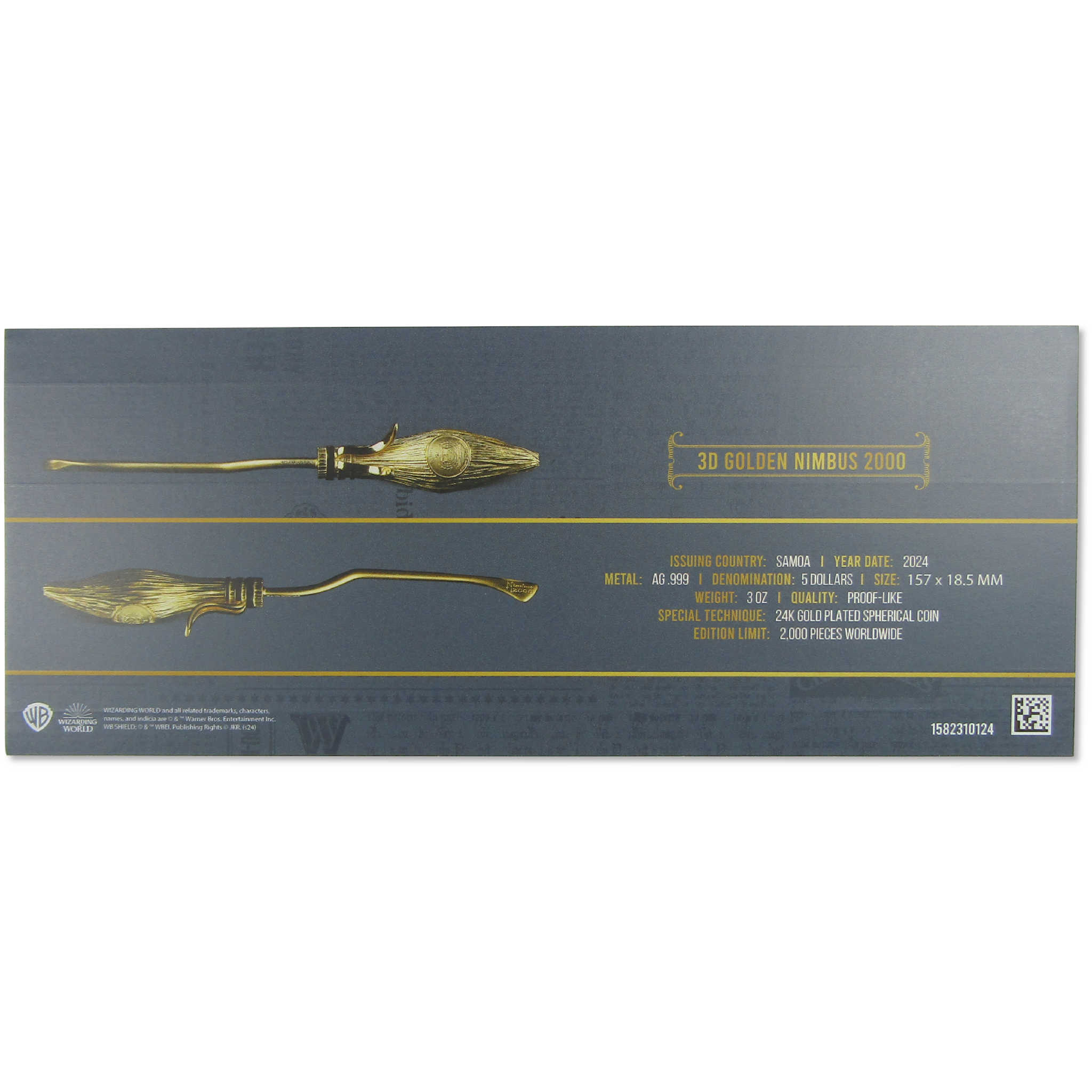 Harry Potter 3D Golden Nimbus 2000 3 oz Silver Shaped Coin 2024 Samoa