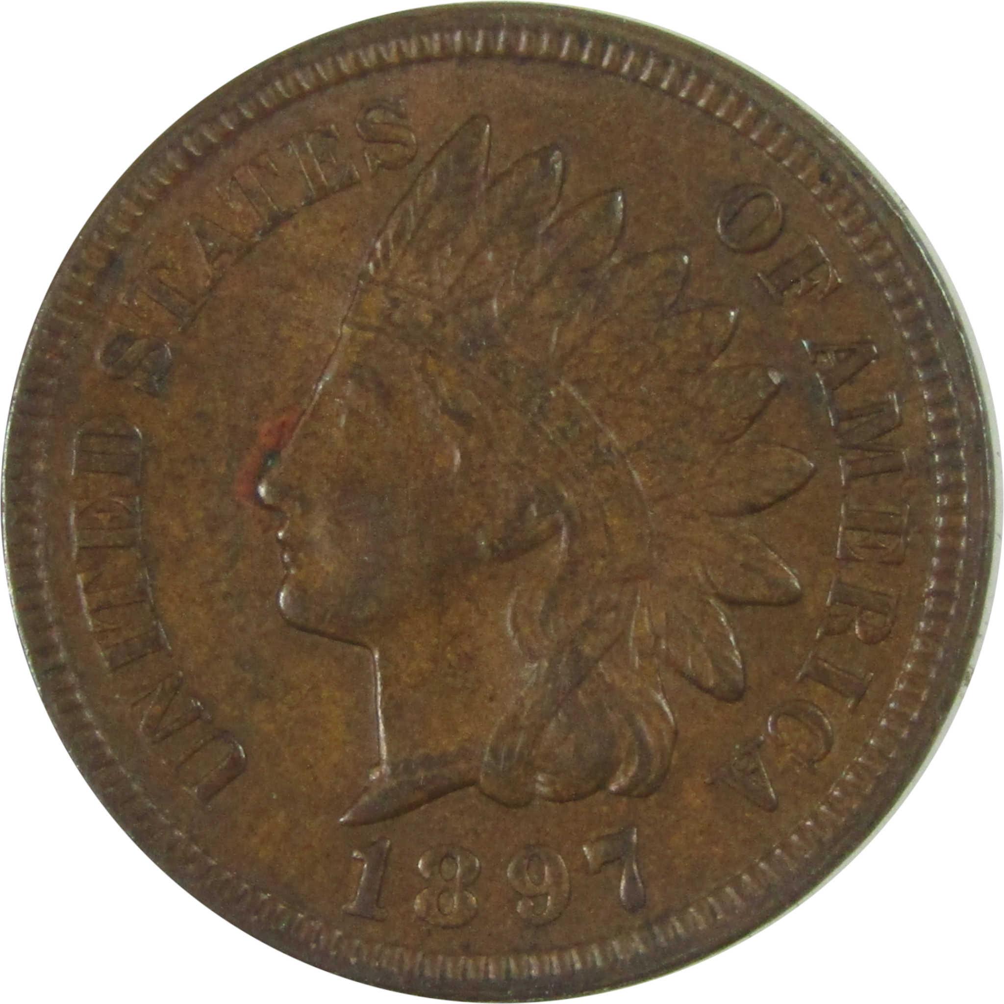 1897 Indian Head Cent AU About Uncirculated Penny 1c Coin SKU:I27450