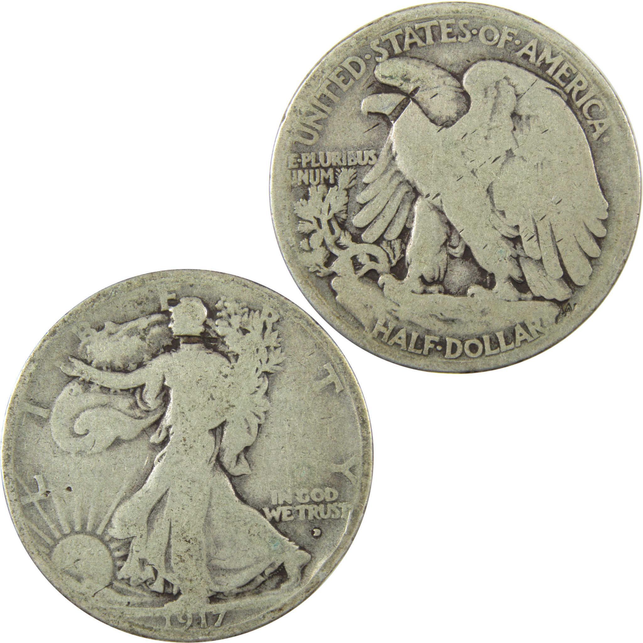 1917 D Obverse Liberty Walking 50c VG Very Good Details SKU:CP1431
