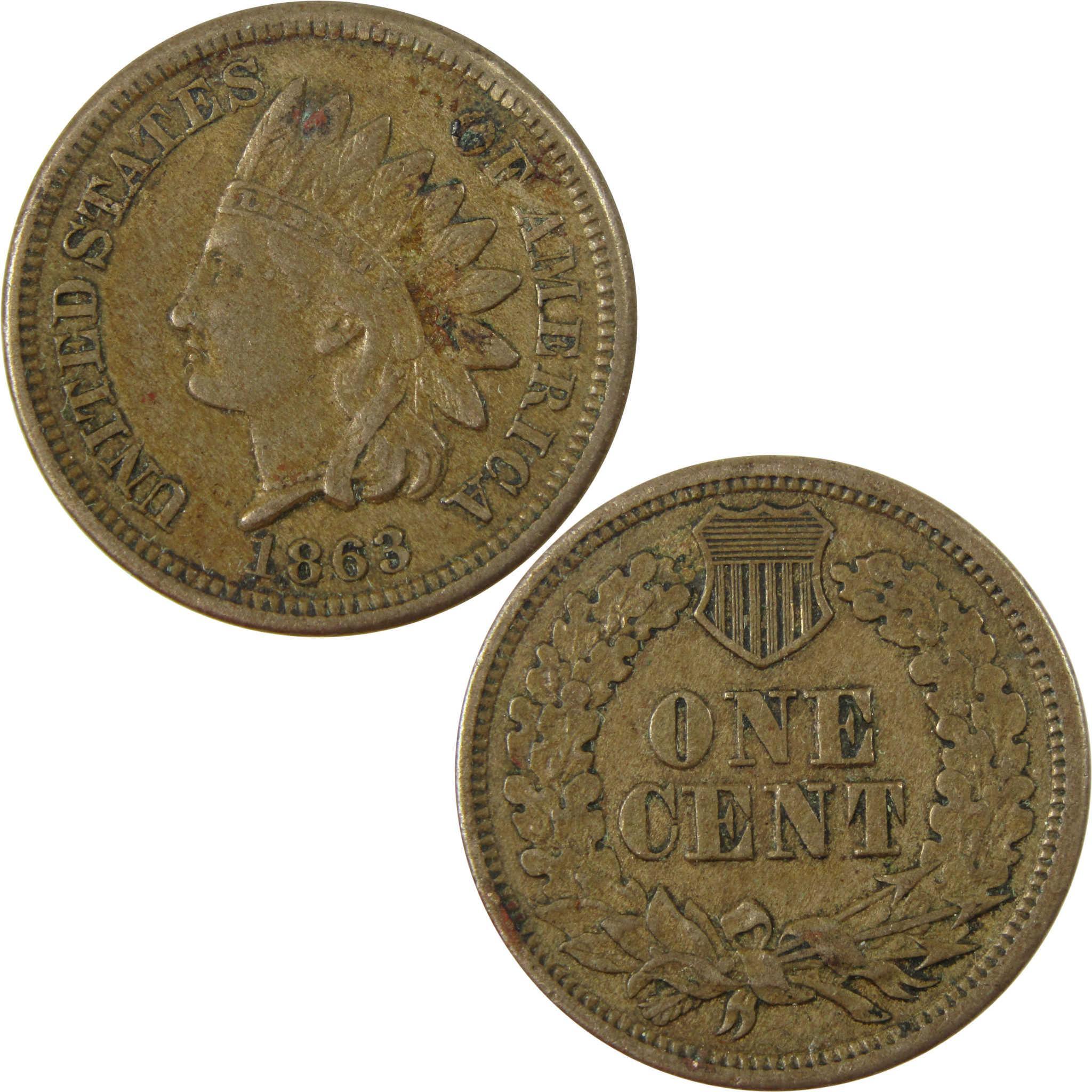 1863 Indian Head Cent XF EF Extremely Fine Penny 1c Coin SKU:CP1227