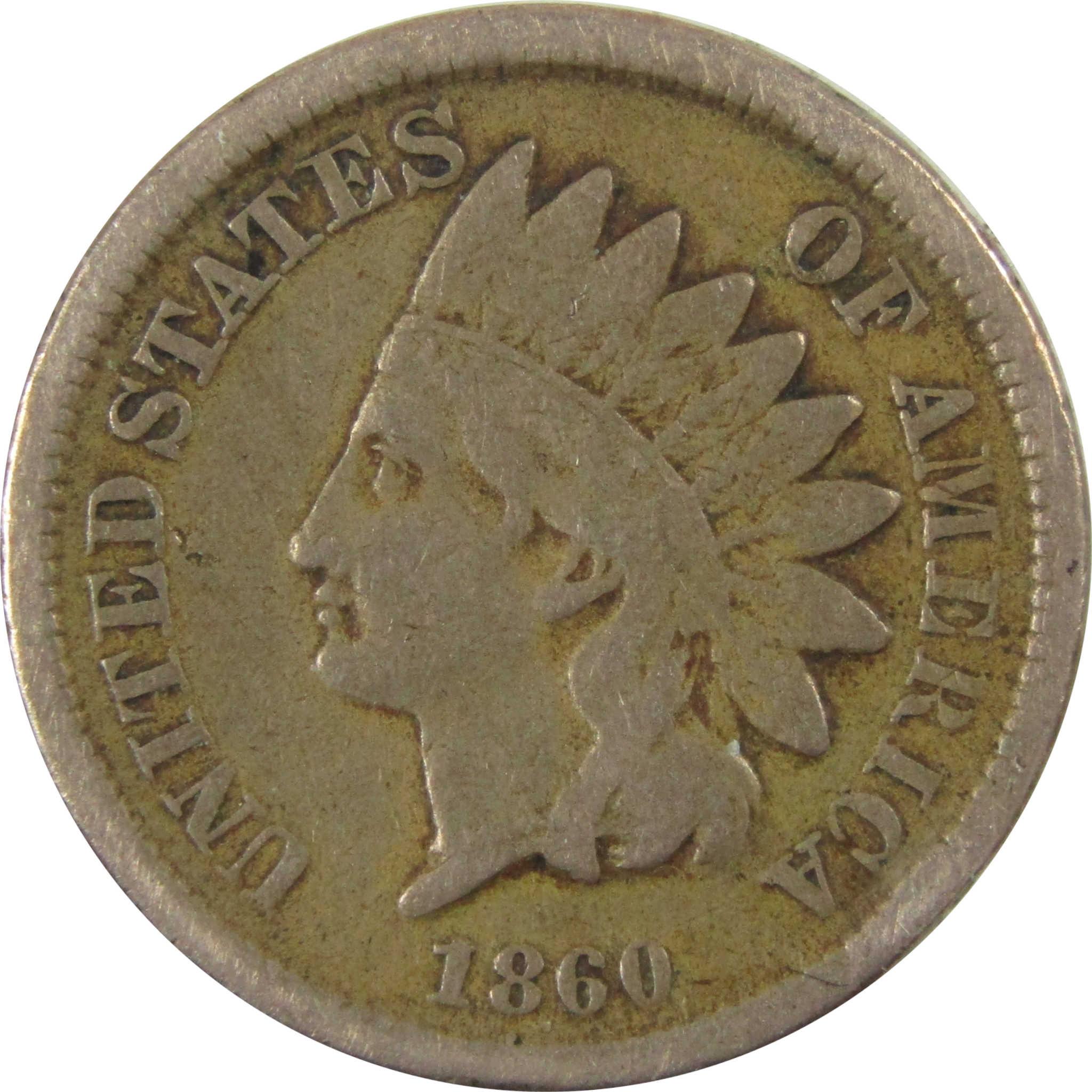 1860 Indian Head Cent VG Very Good Details Penny 1c Coin SKU:CP1159