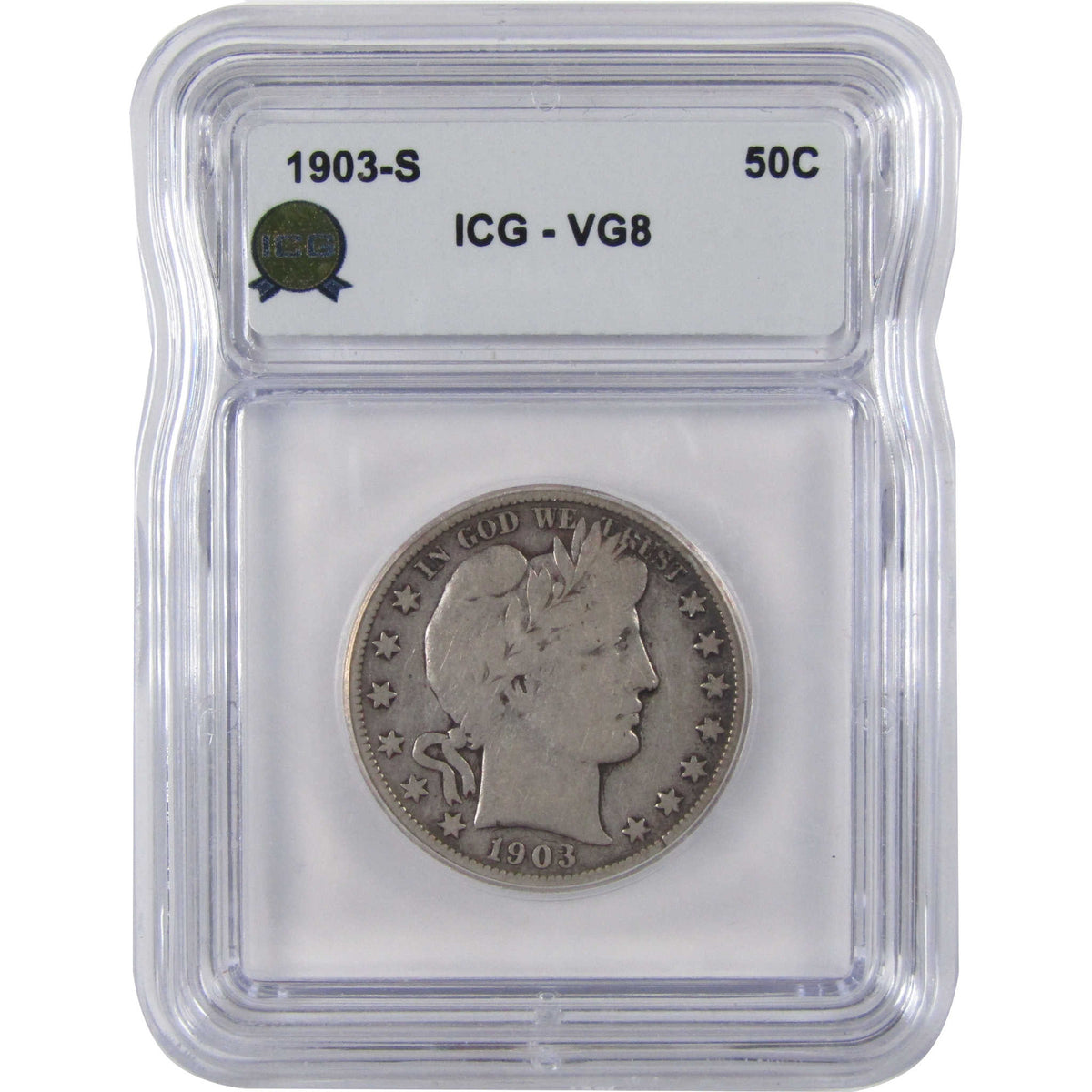 1903 S Barber Silver Half Dollar VG 8 ICG 50c Coin SKU:I29131