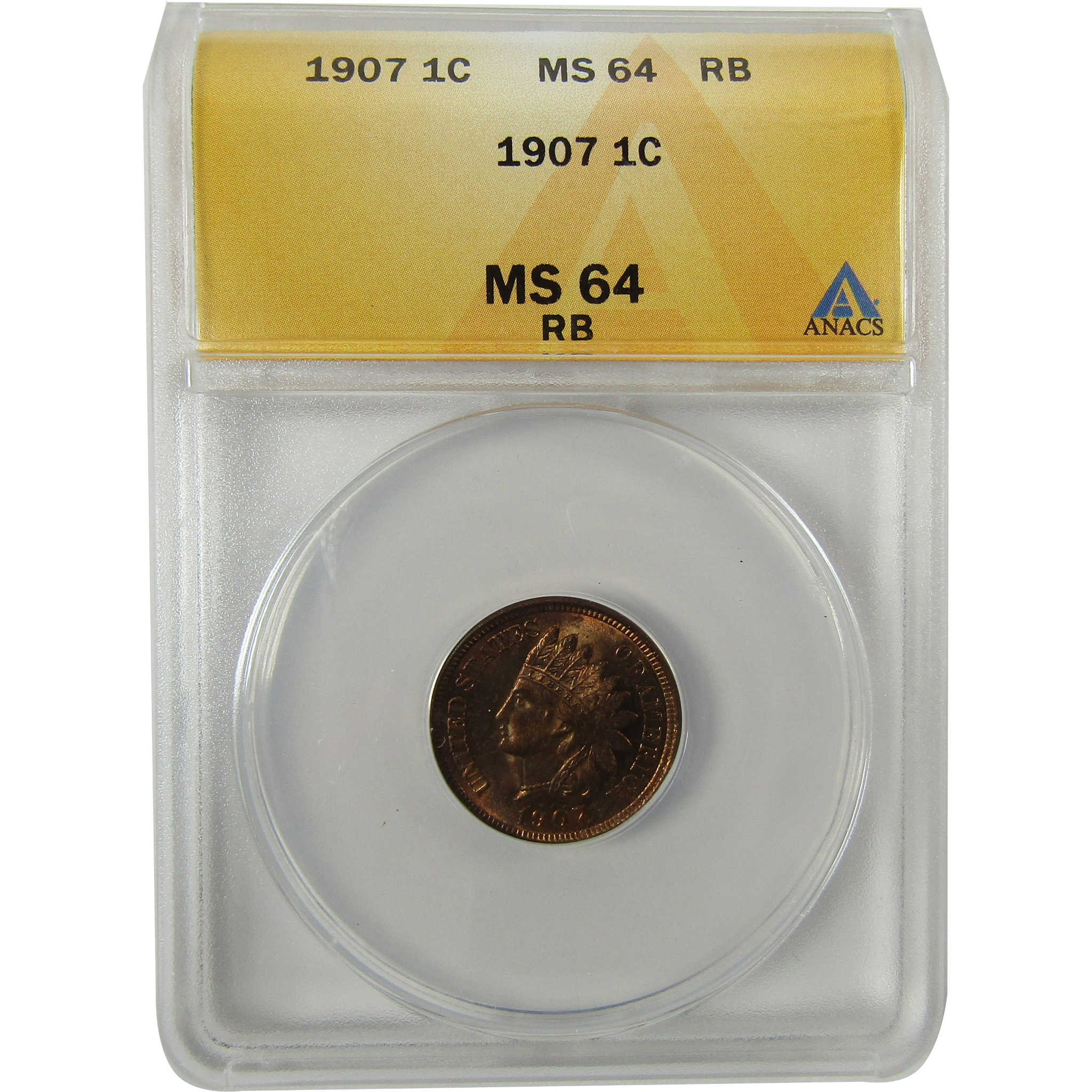 1907 Indian Head Cent MS 64 RB ANACS Uncirculated Penny SKU:I28399