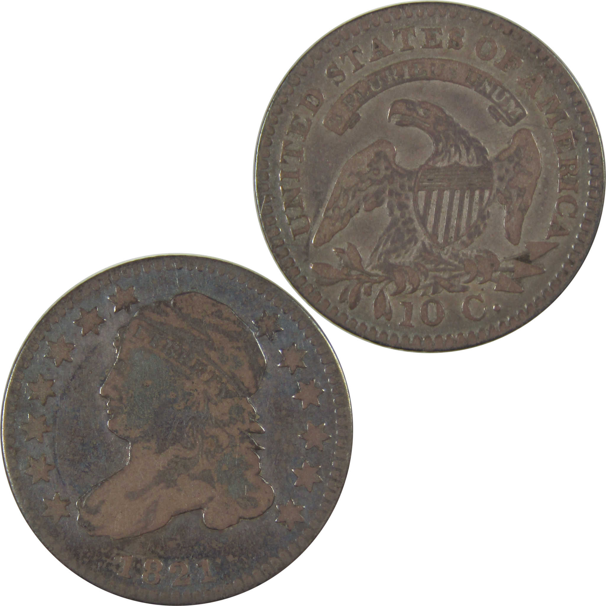 1821 Small Date Capped Bust Dime F Fine Silver 10c Coin SKU:CPC0942