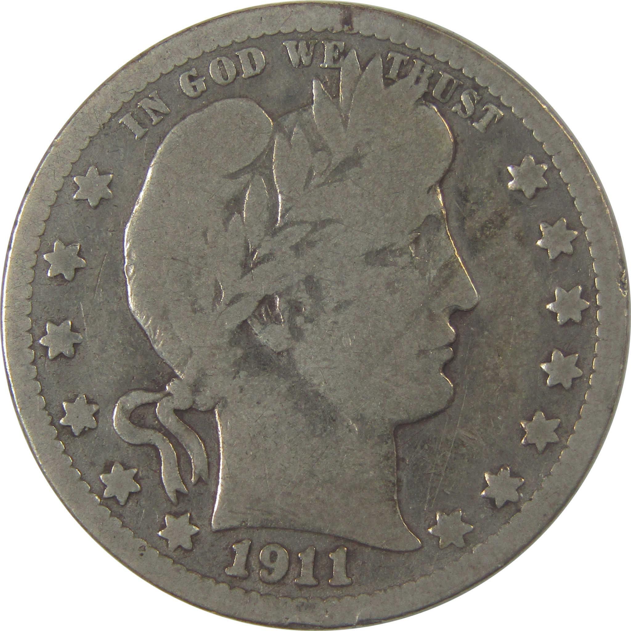 1911 D Barber Silver Quarter VG Very Good 25c Coin SKU:I25151