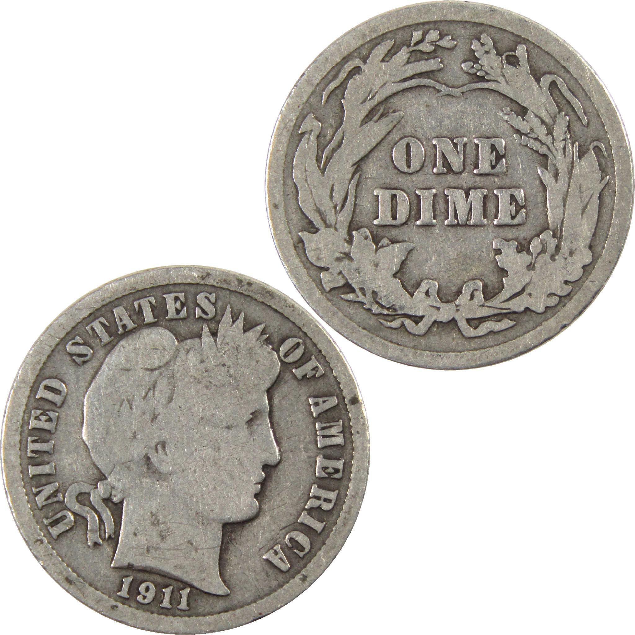 1911 Barber Dime G Good Silver 10c Coin