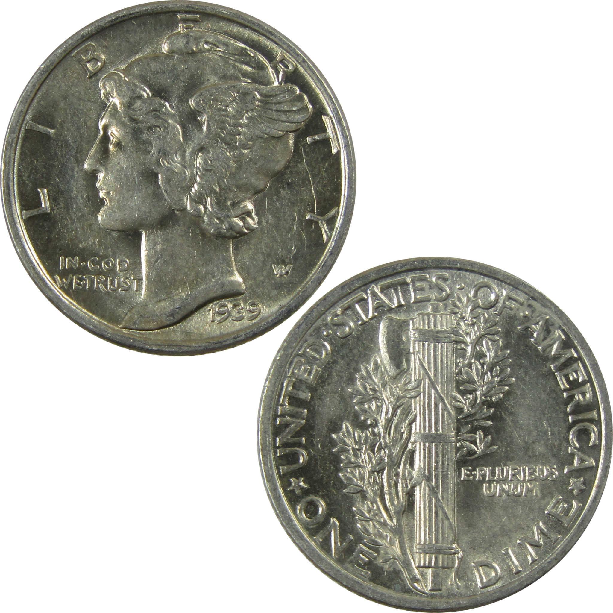 1939 Mercury Silver Dime AU About Uncirculated 10c Coin SKU:CP343