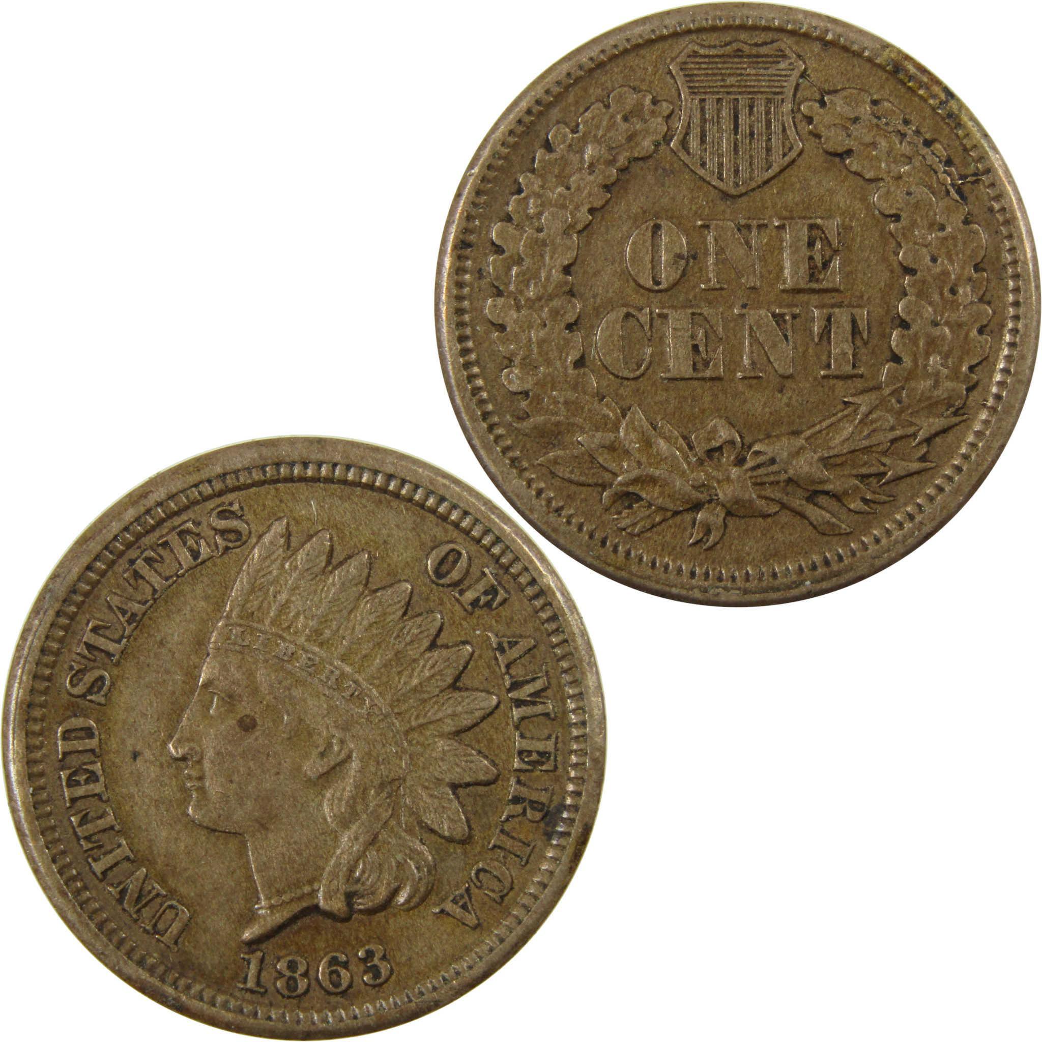 1863 Indian Head Cent XF EF Extremely Fine Penny 1c Coin SKU:CP1136