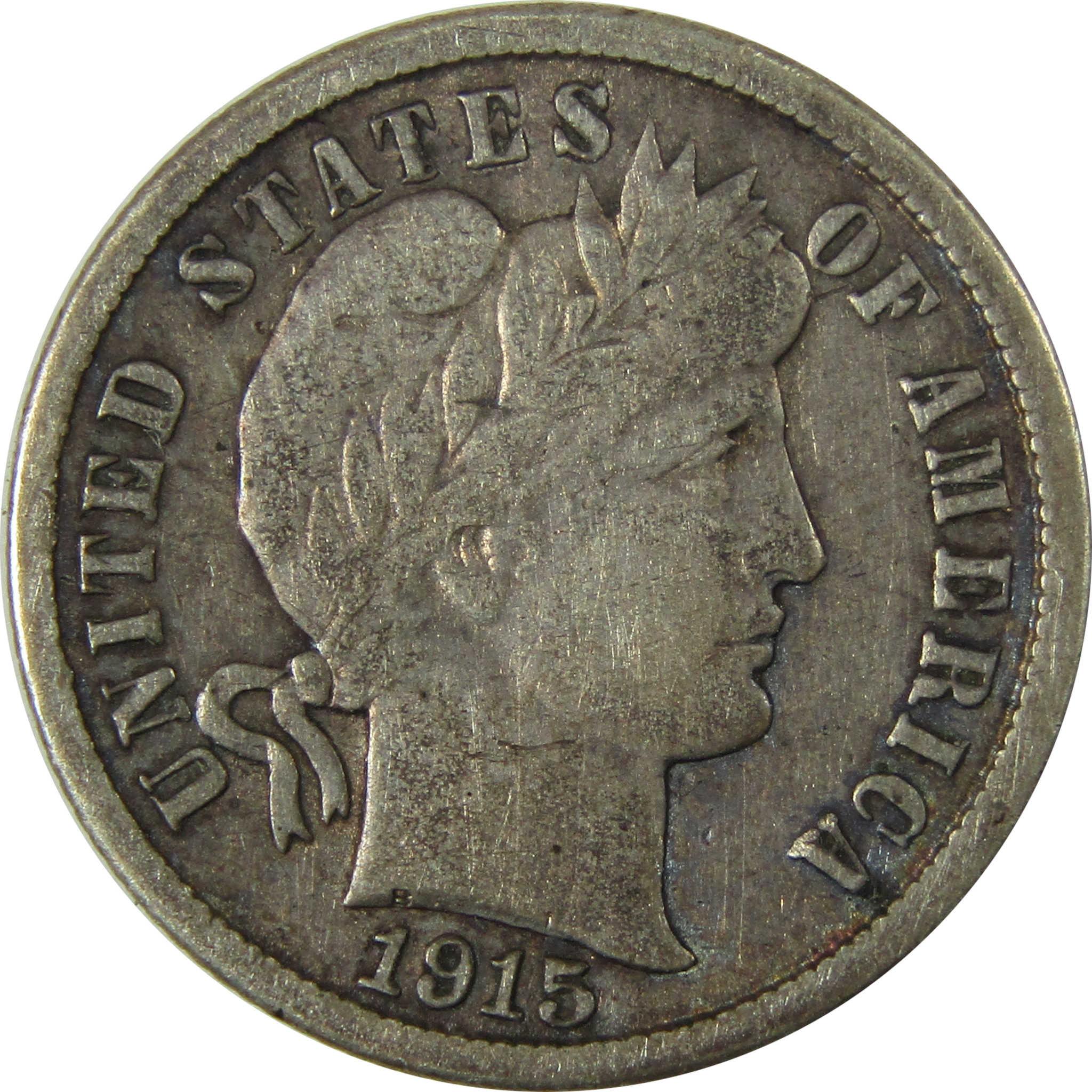 1915 Barber Silver Dime F Fine Details 10c Coin Collectible SKU:CP969