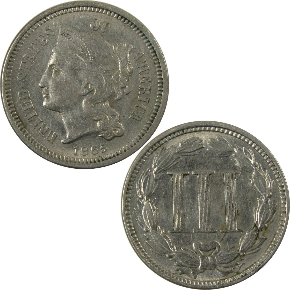1865 Nickel Three Cent Piece XF EF Extremely Fine Details SKU:I28512