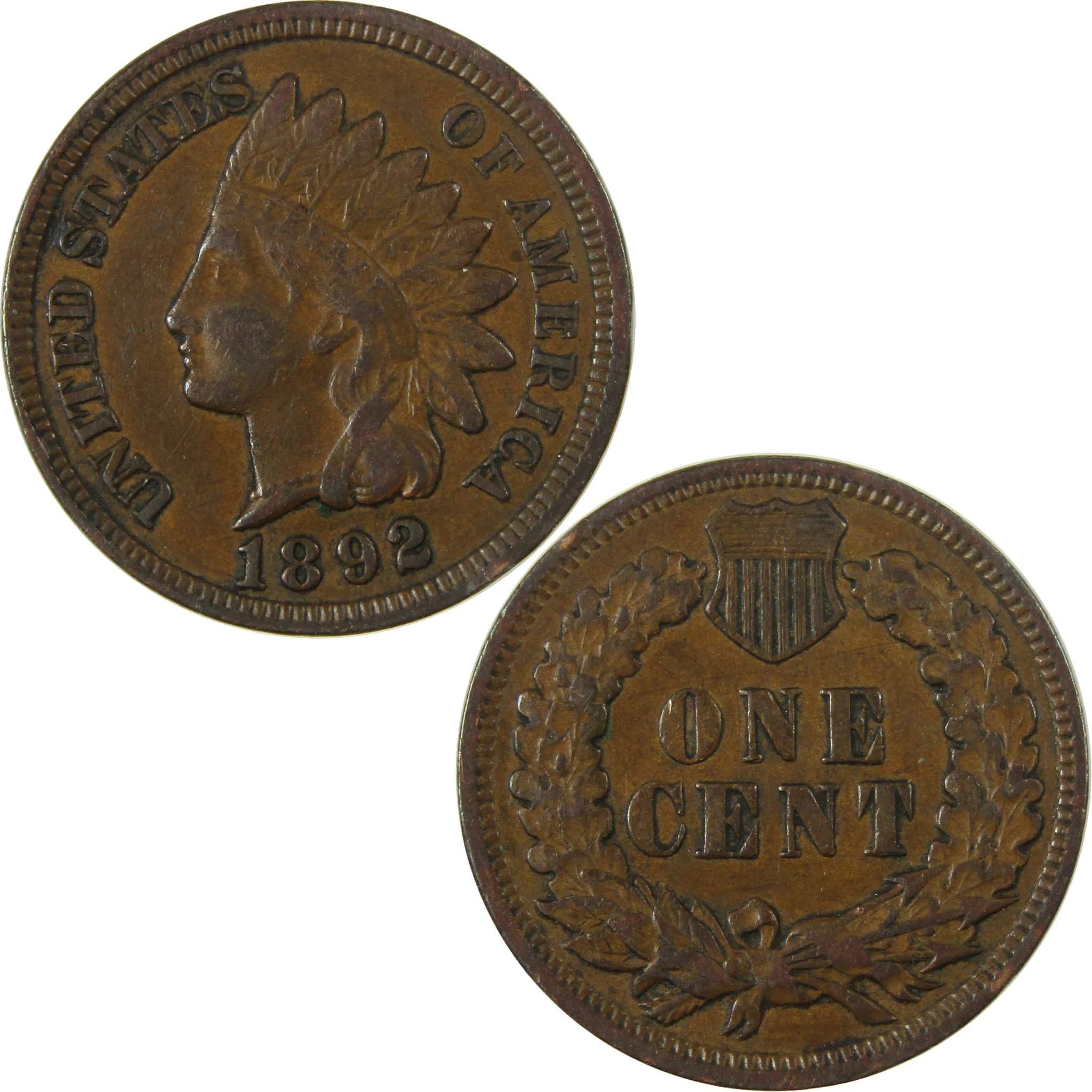 1892 Indian Head Cent AU About Uncirculated Penny 1c Coin SKU:I26930