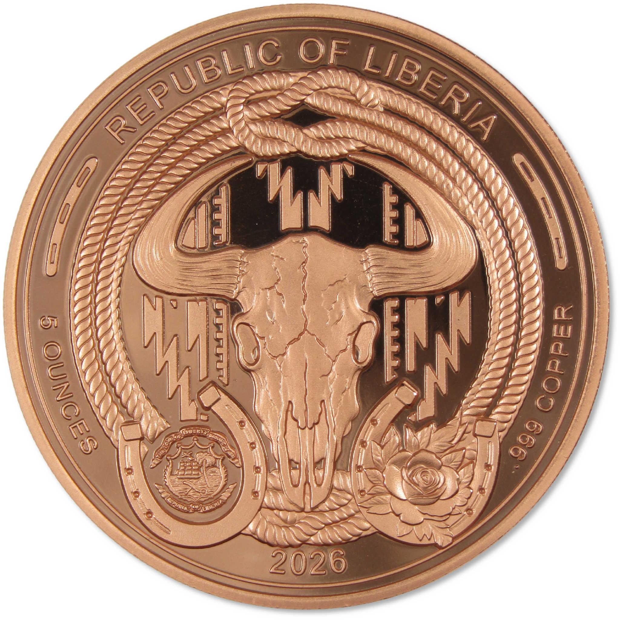 2026 Liberia 5 oz Copper United States Marshal $1 BU Uncirculated
