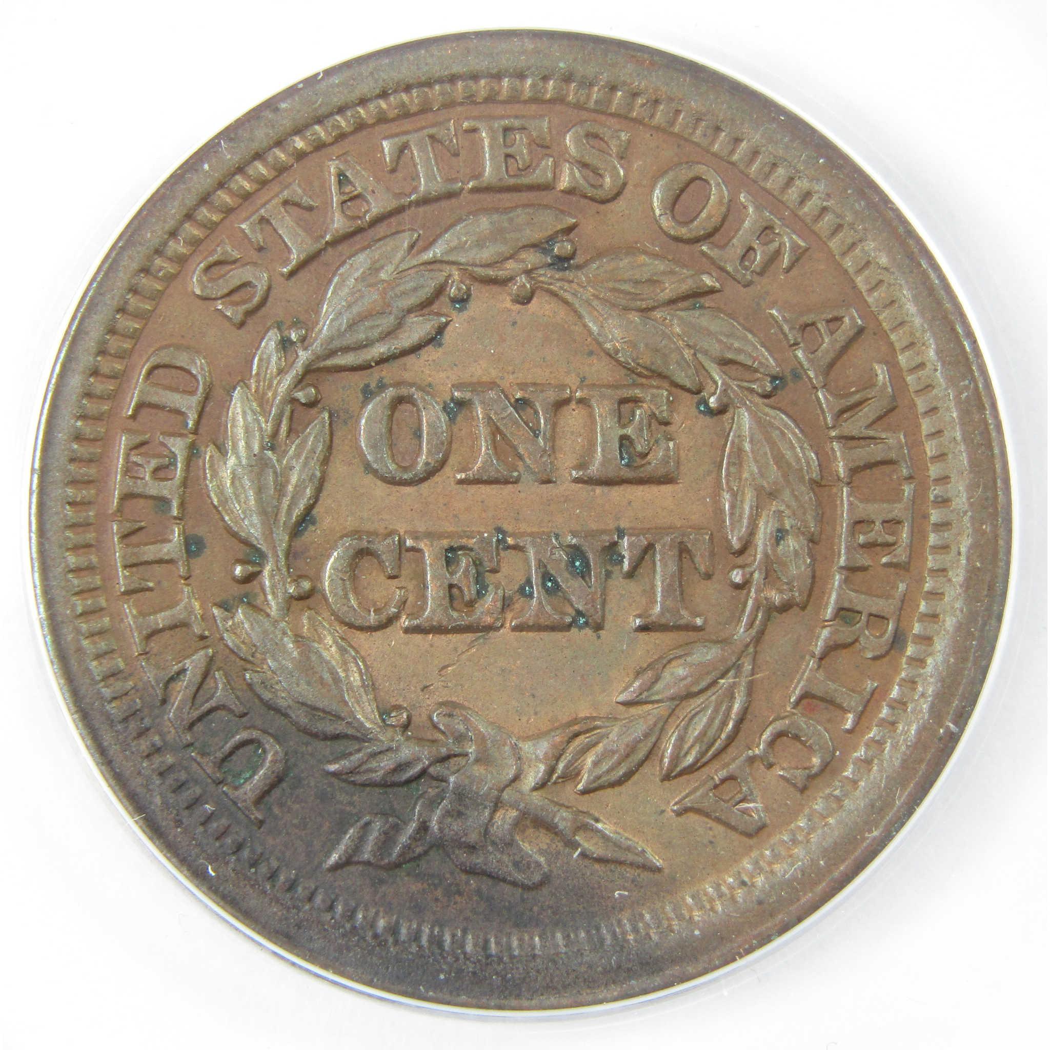 1851 Braided Hair Copper Large Cent AU 55 Details ANACS SKU:I25436