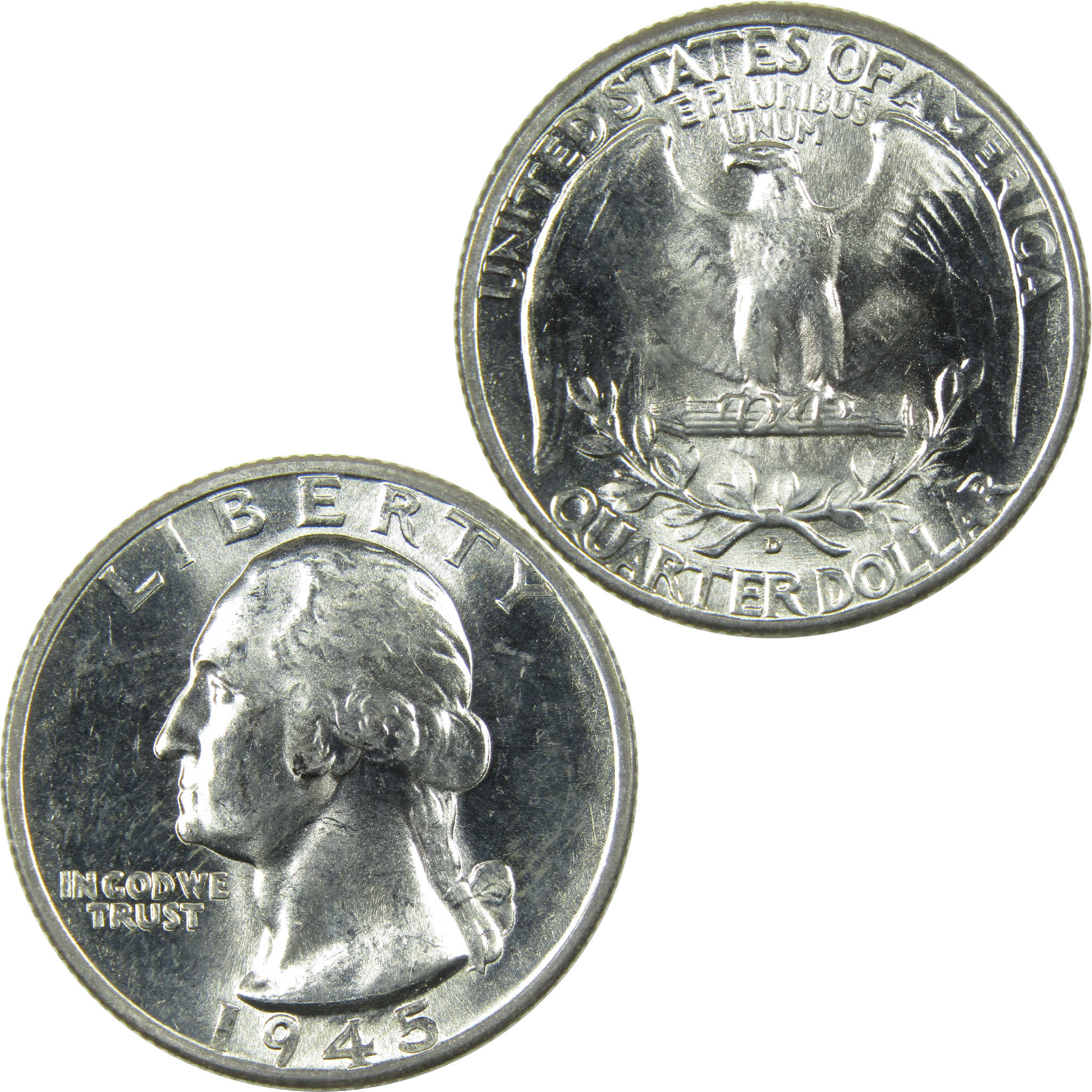 1945 D Washington Silver Quarter Uncirculated Mint State 25c Coin