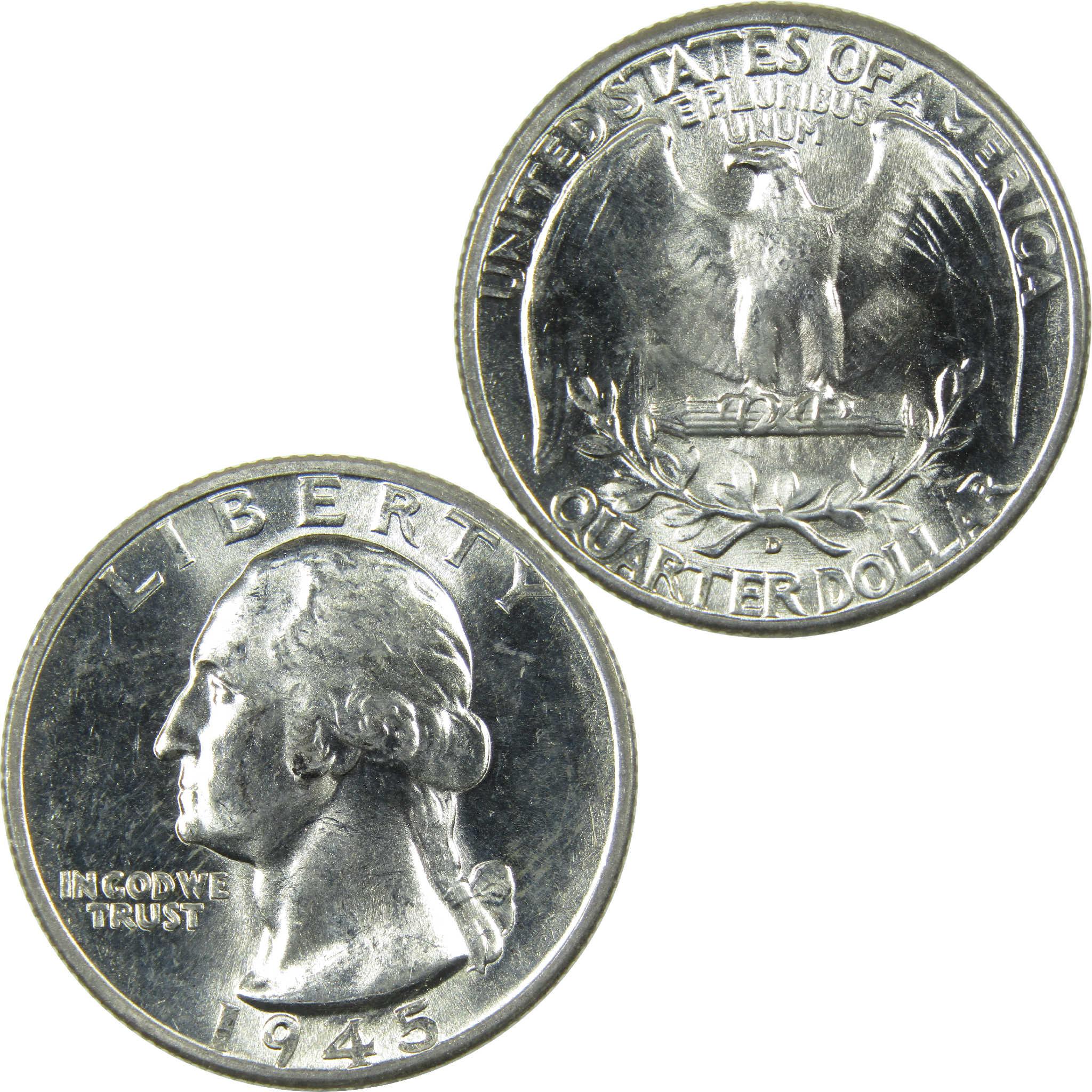 1945 D Washington Silver Quarter Uncirculated Mint State 25c Coin