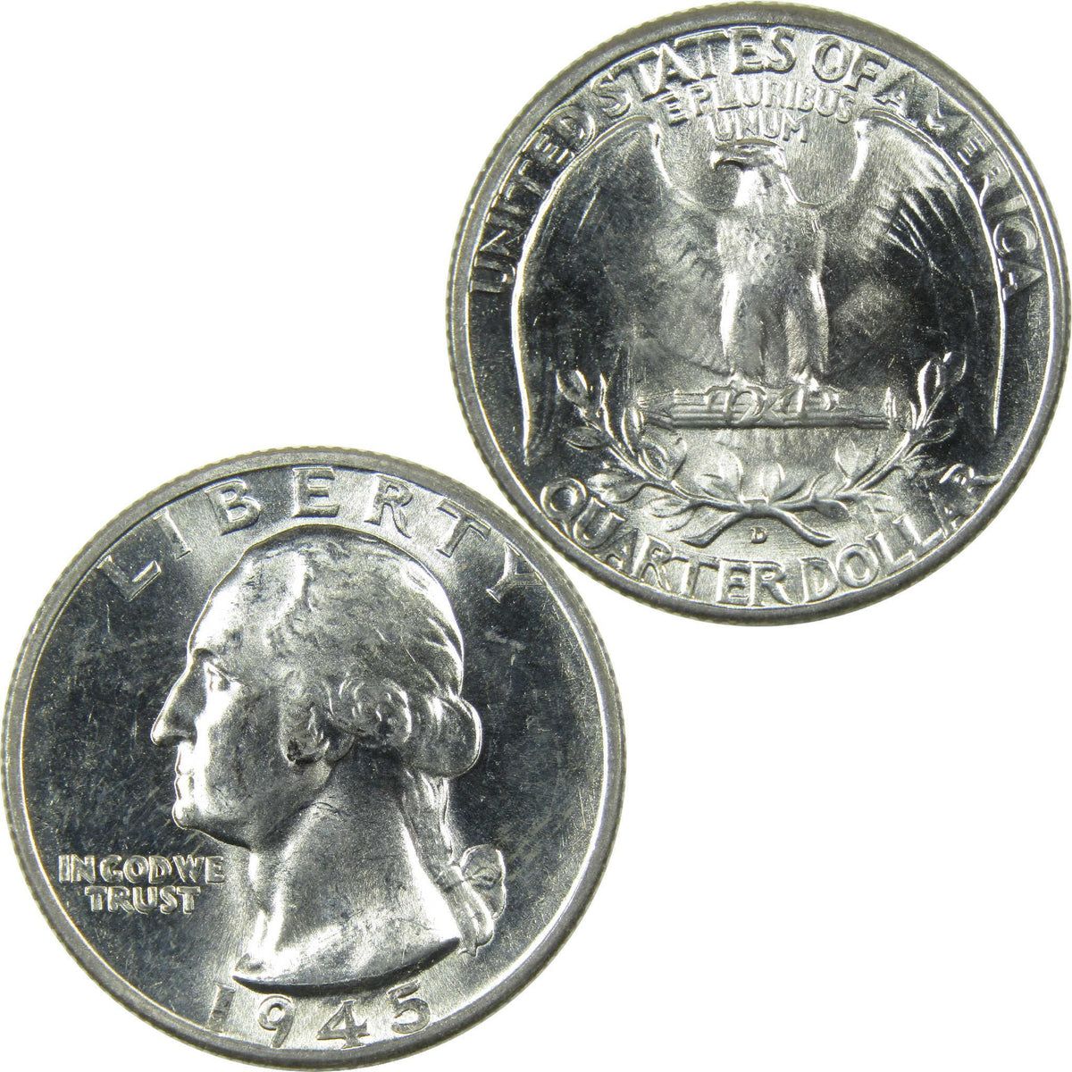 1945 D Washington Silver Quarter Uncirculated Mint State 25c Coin