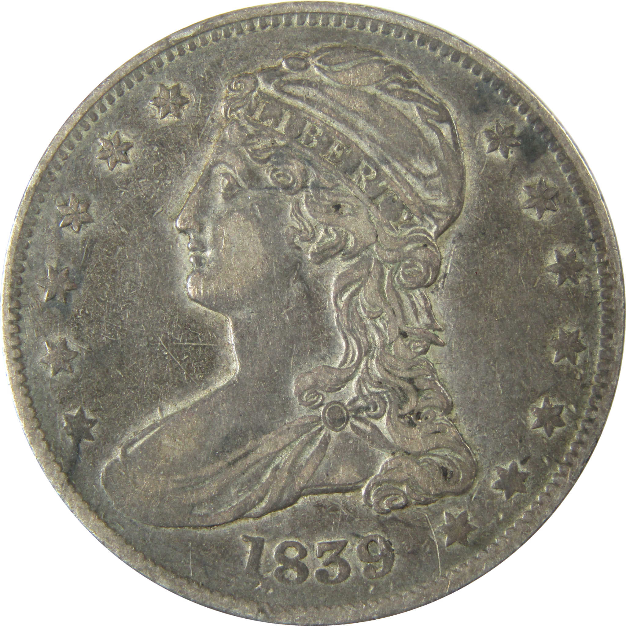 1839 Large Letters Capped Bust Silver 50c VF Very Fine SKU:CP1498
