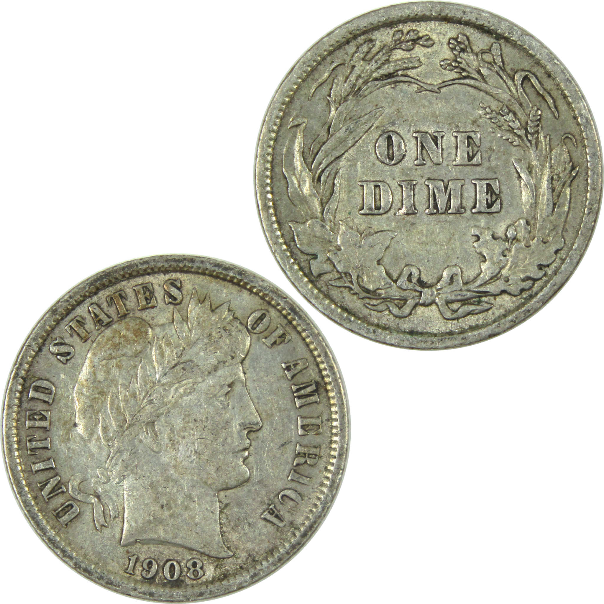 1908 Barber Dime AU About Uncirculated Silver 10c Coin SKU:I15170