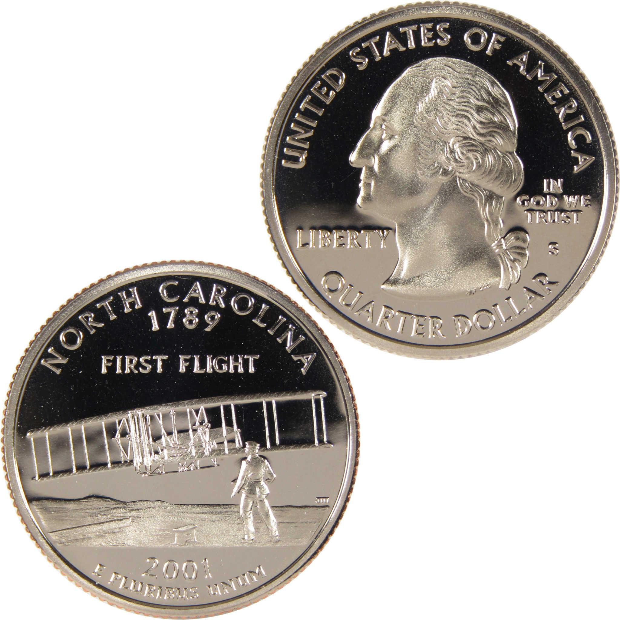 2001 North Carolina state quarter featuring Wright brothers’ first flight design